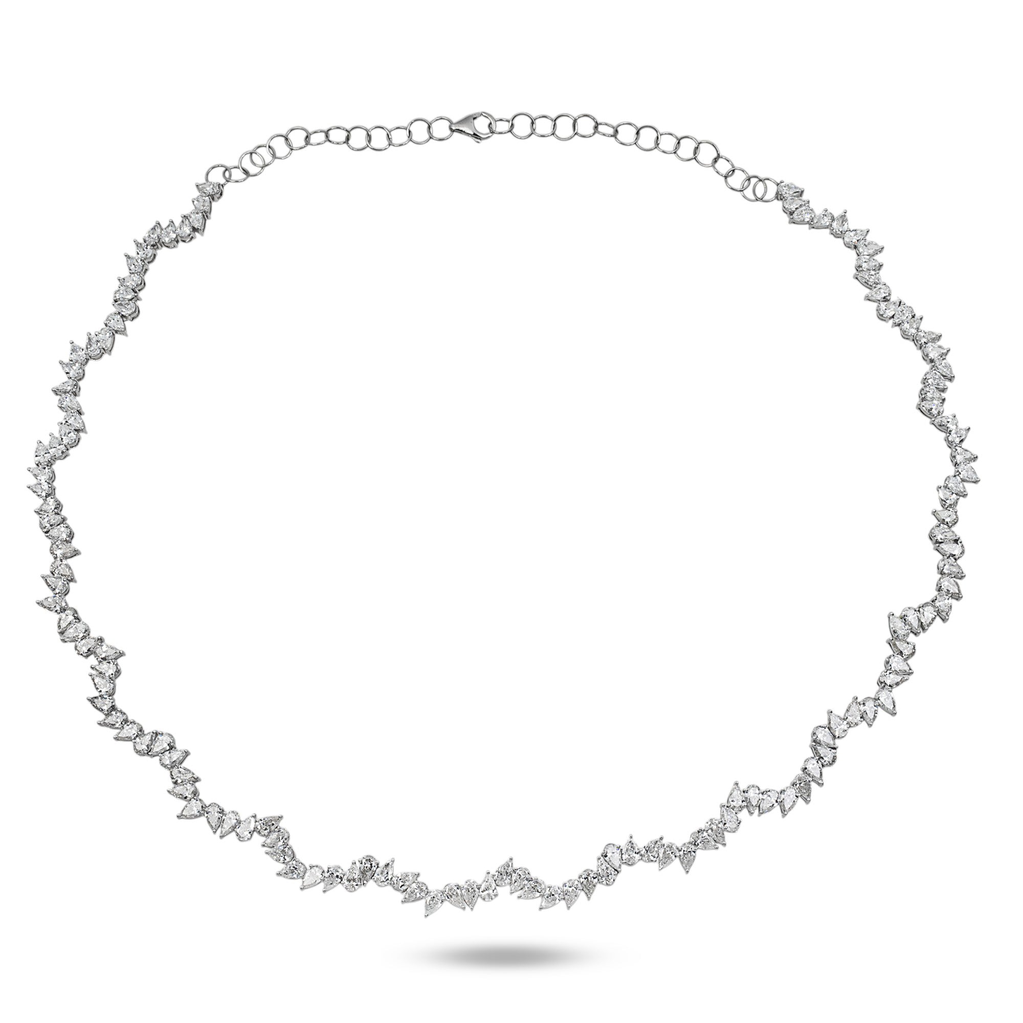 14K White Gold Pear Diamond Wavy Tennis Chain 14.31ct