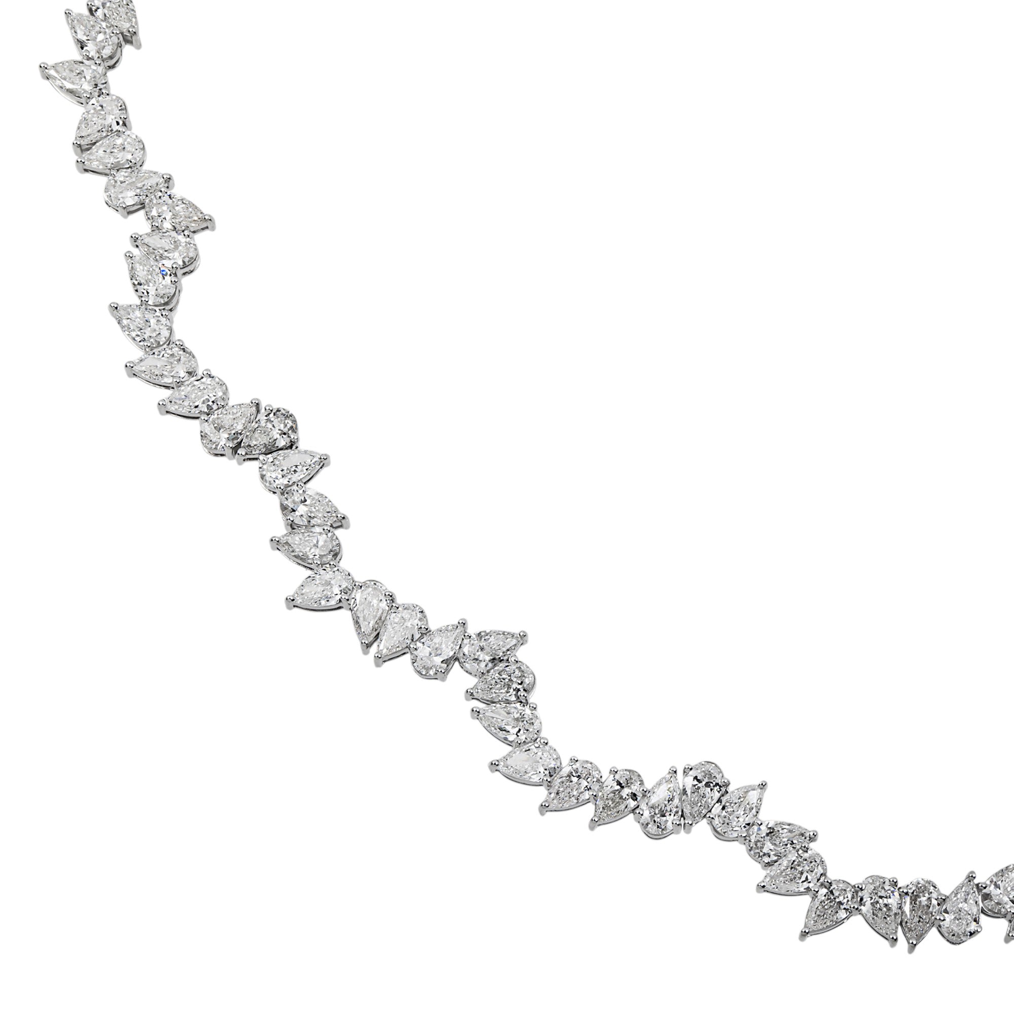 14K White Gold Pear Diamond Wavy Tennis Chain 14.31ct
