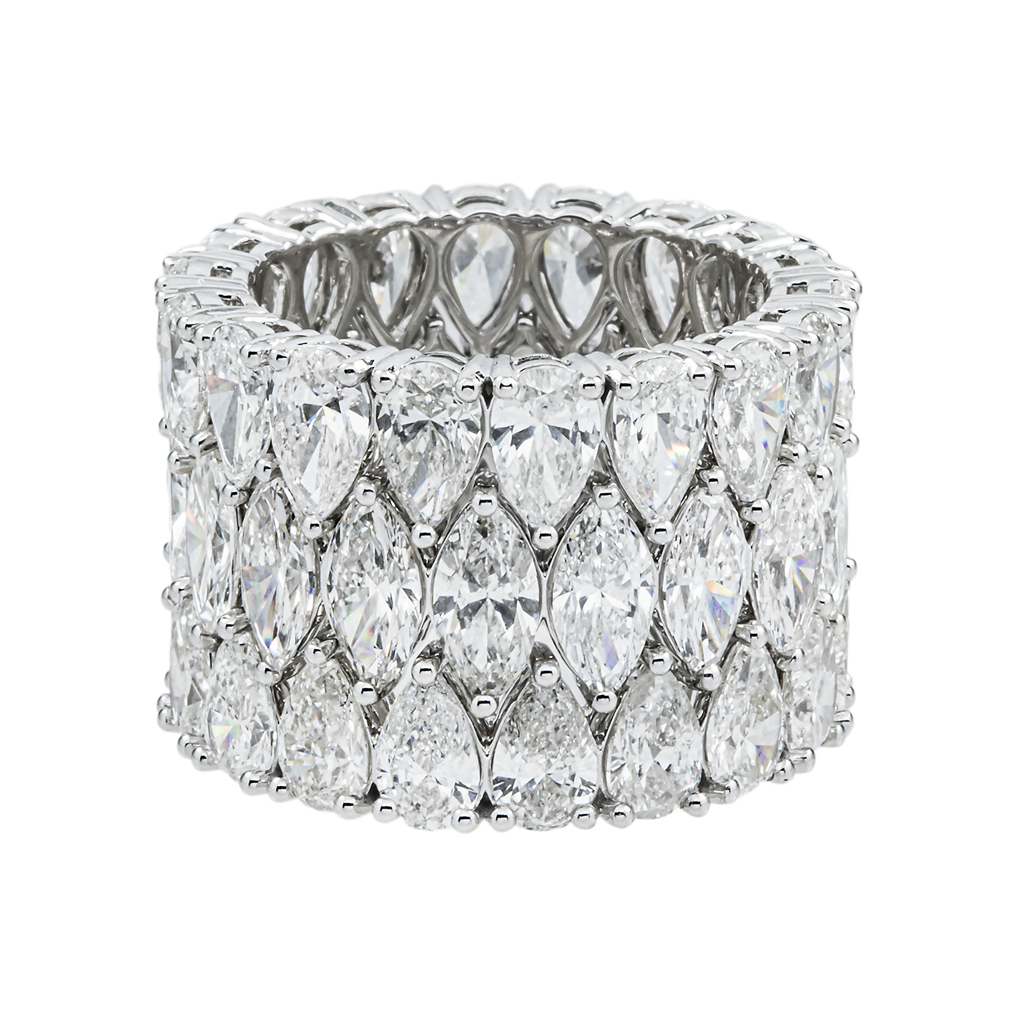14K White Gold Marquise & Pear Diamond Stackable Eternity Rings 22.35ct (3 Piece Set)