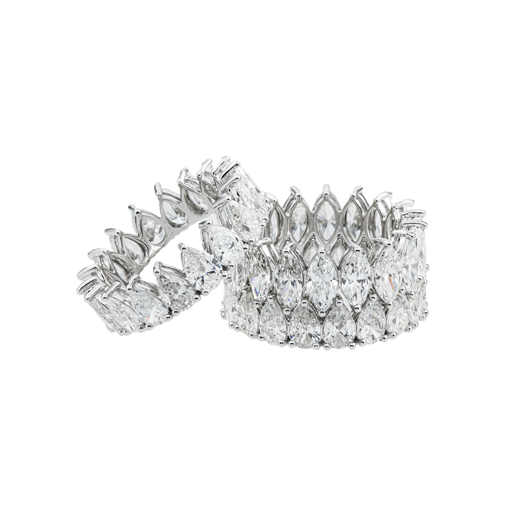 14K White Gold Marquise & Pear Diamond Stackable Eternity Rings 22.35ct (3 Piece Set)