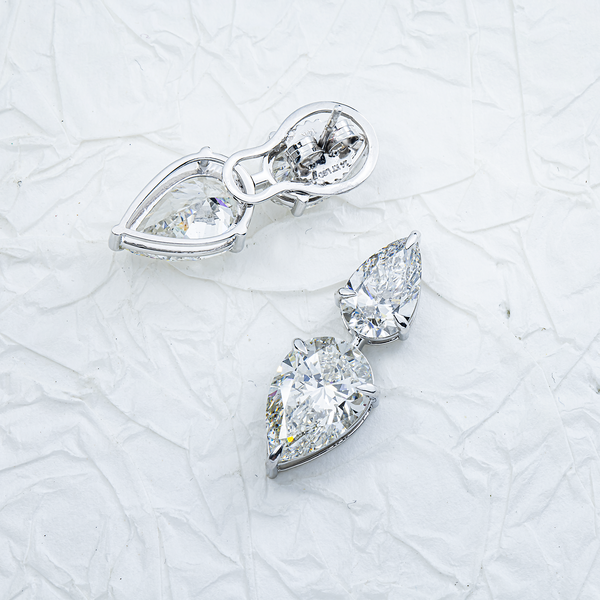 14K White Gold Pear Diamond Stud Drop Earrings 12.12ctw