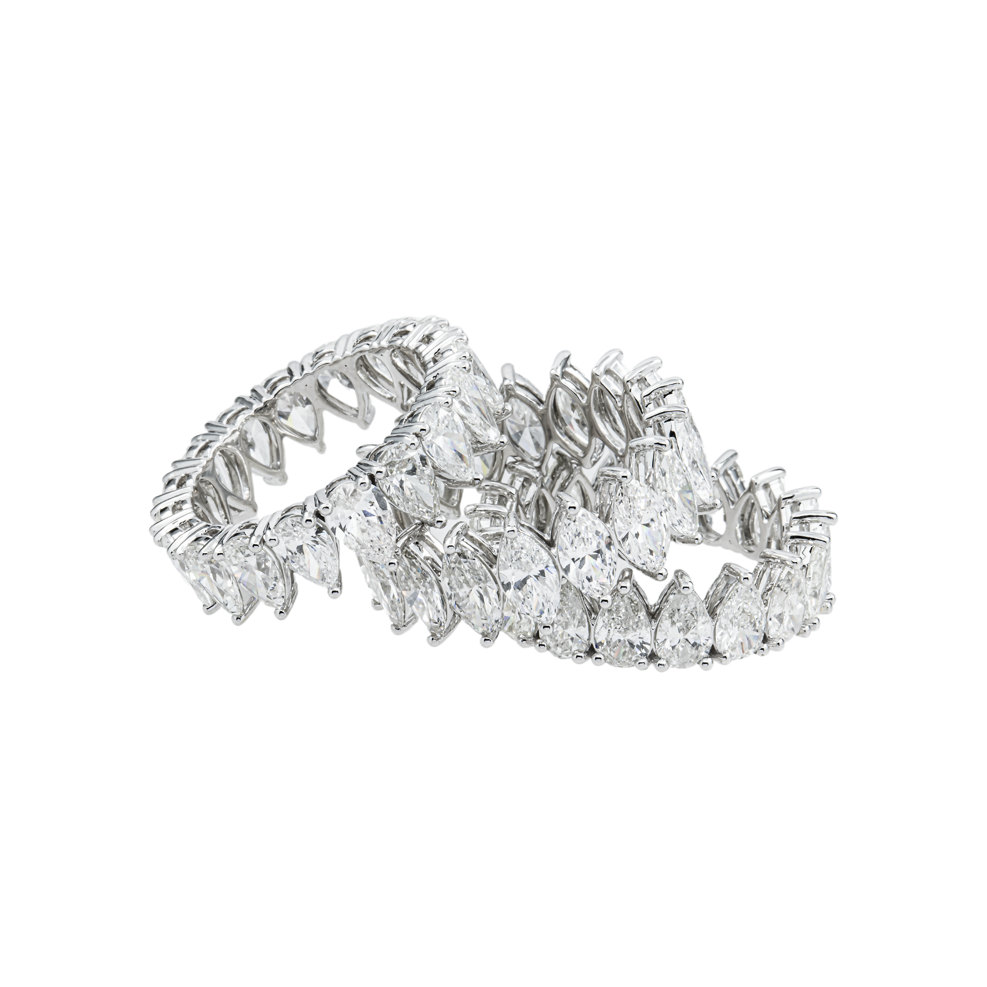 14K White Gold Marquise & Pear Diamond Stackable Eternity Rings 22.35ct (3 Piece Set)