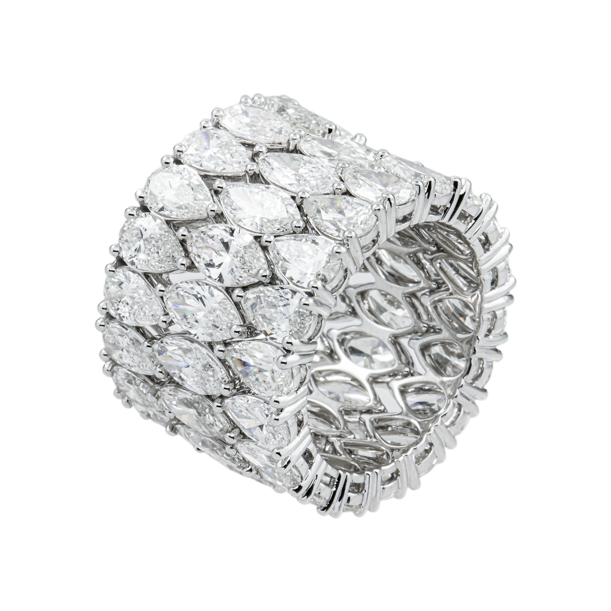 14K White Gold Marquise & Pear Diamond Stackable Eternity Rings 22.35ct (3 Piece Set)