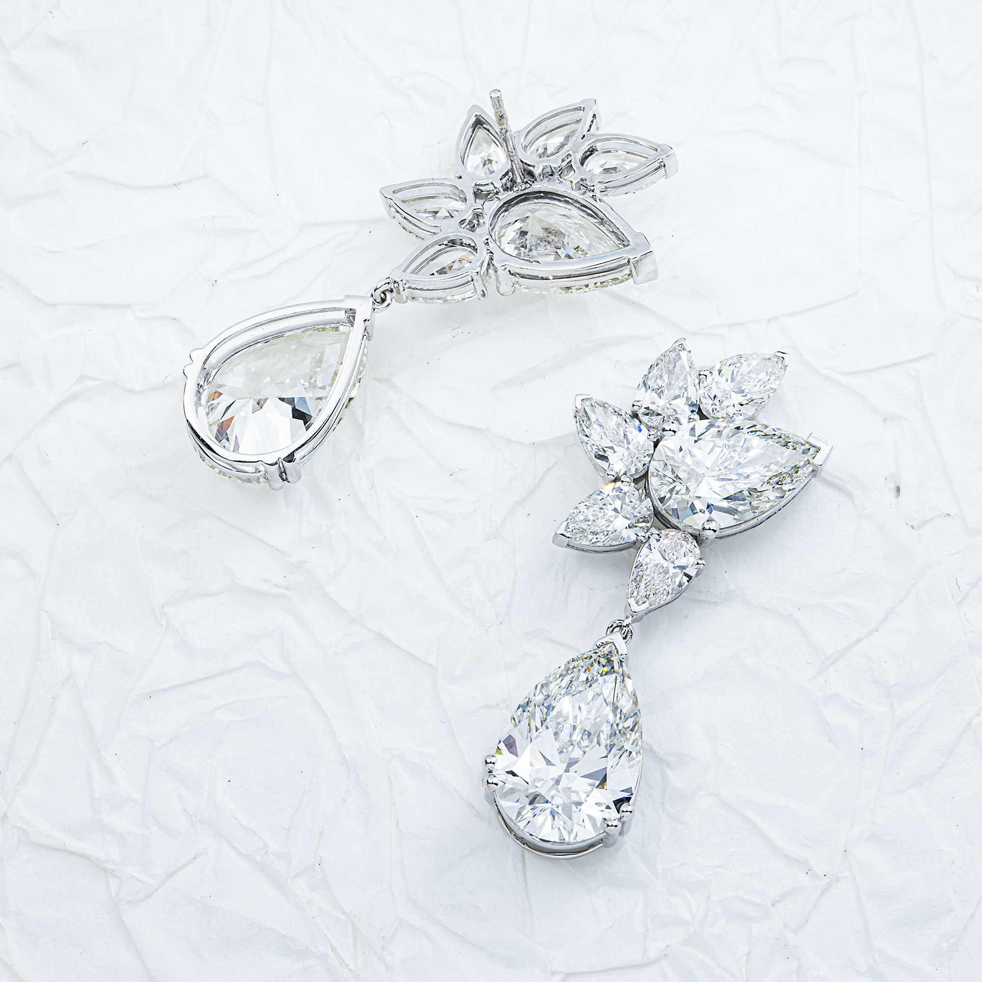 14K White Gold Pear Diamond Cluster Drop Earrings 19.02ctw