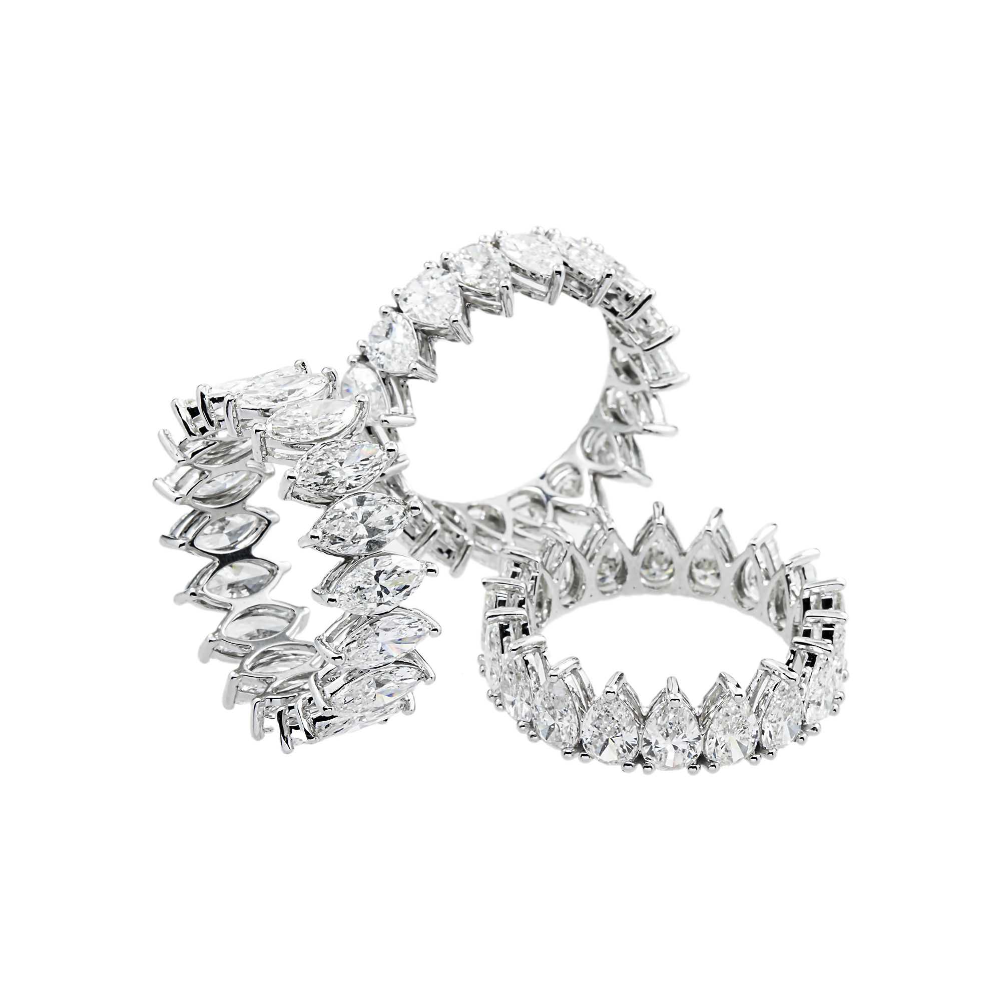 14K White Gold Marquise & Pear Diamond Stackable Eternity Rings 22.35ct (3 Piece Set)