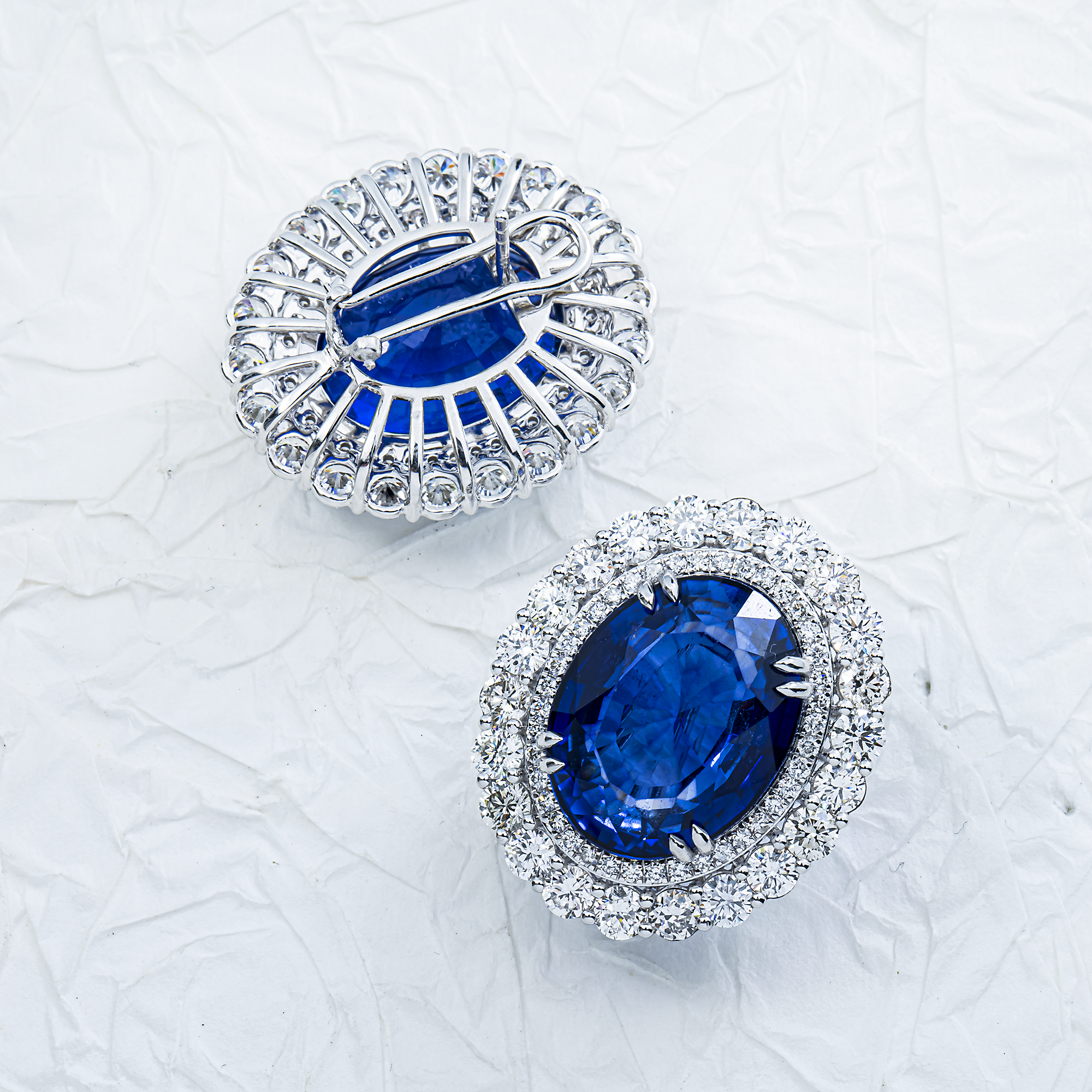 14K White Gold Sapphire & Round Diamond Stud Earrings 44.50ctw