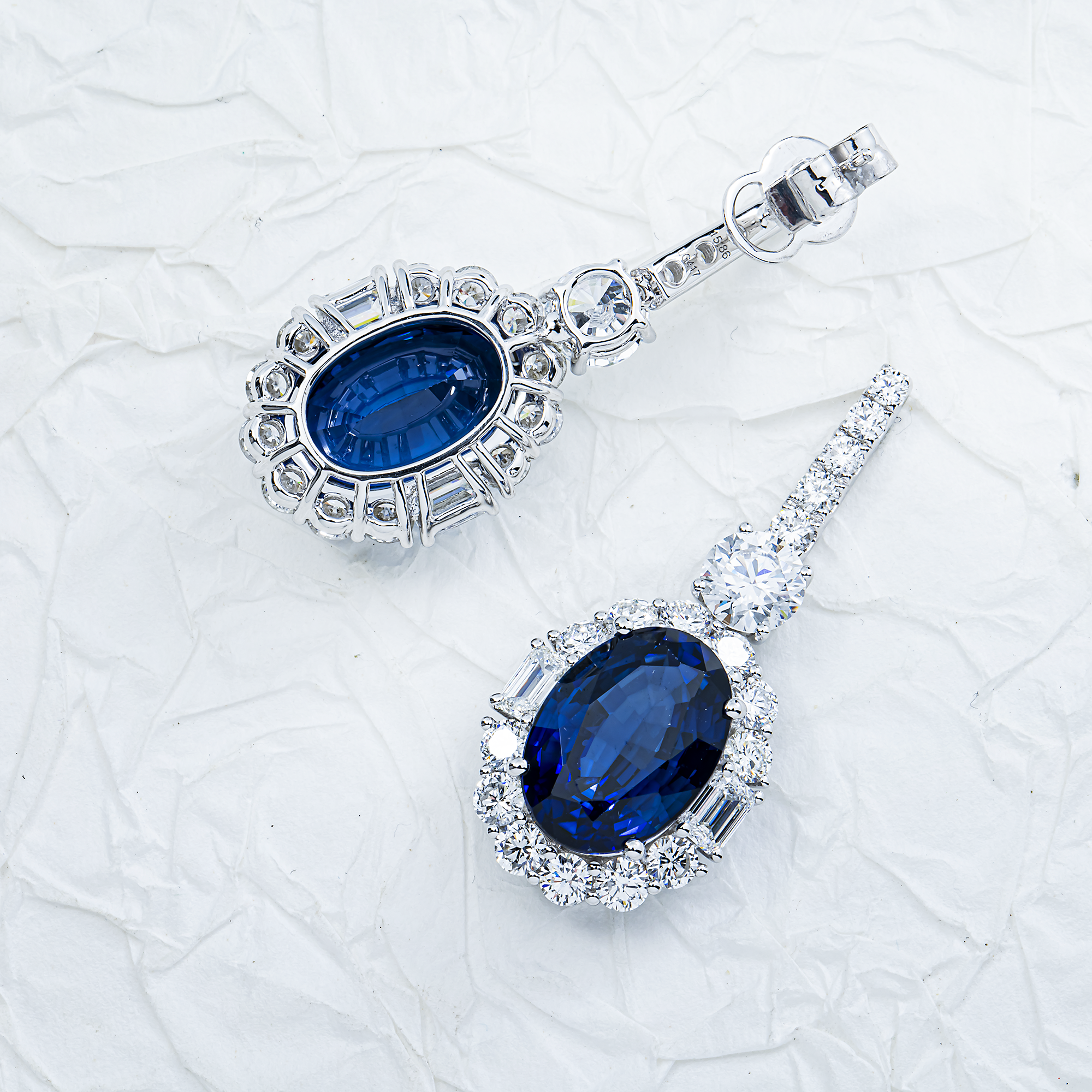 White Gold Oval Sapphire & Diamond Drop Earrings 21.41ctw