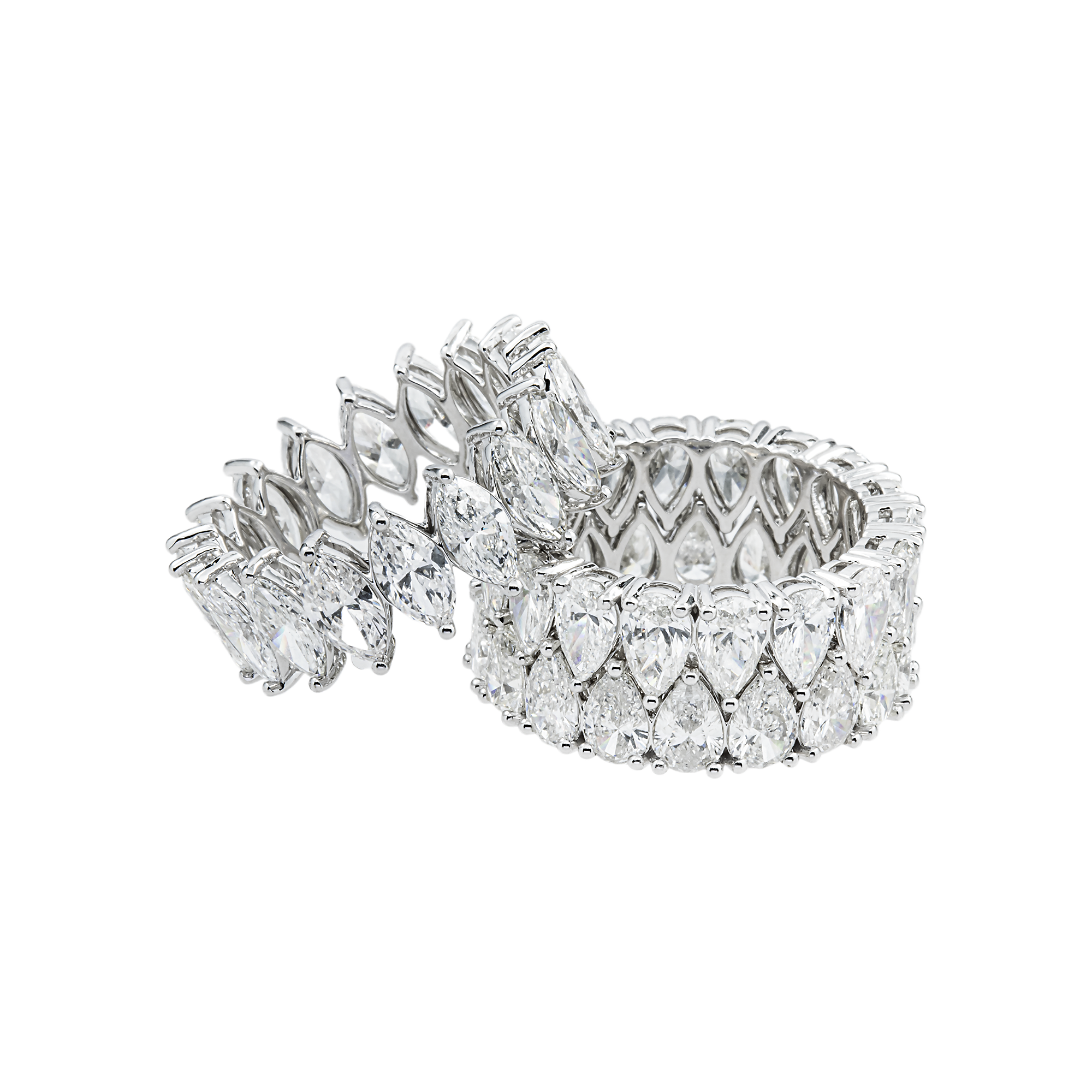 14K White Gold Marquise & Pear Diamond Stackable Eternity Rings 22.35ct (3 Piece Set)