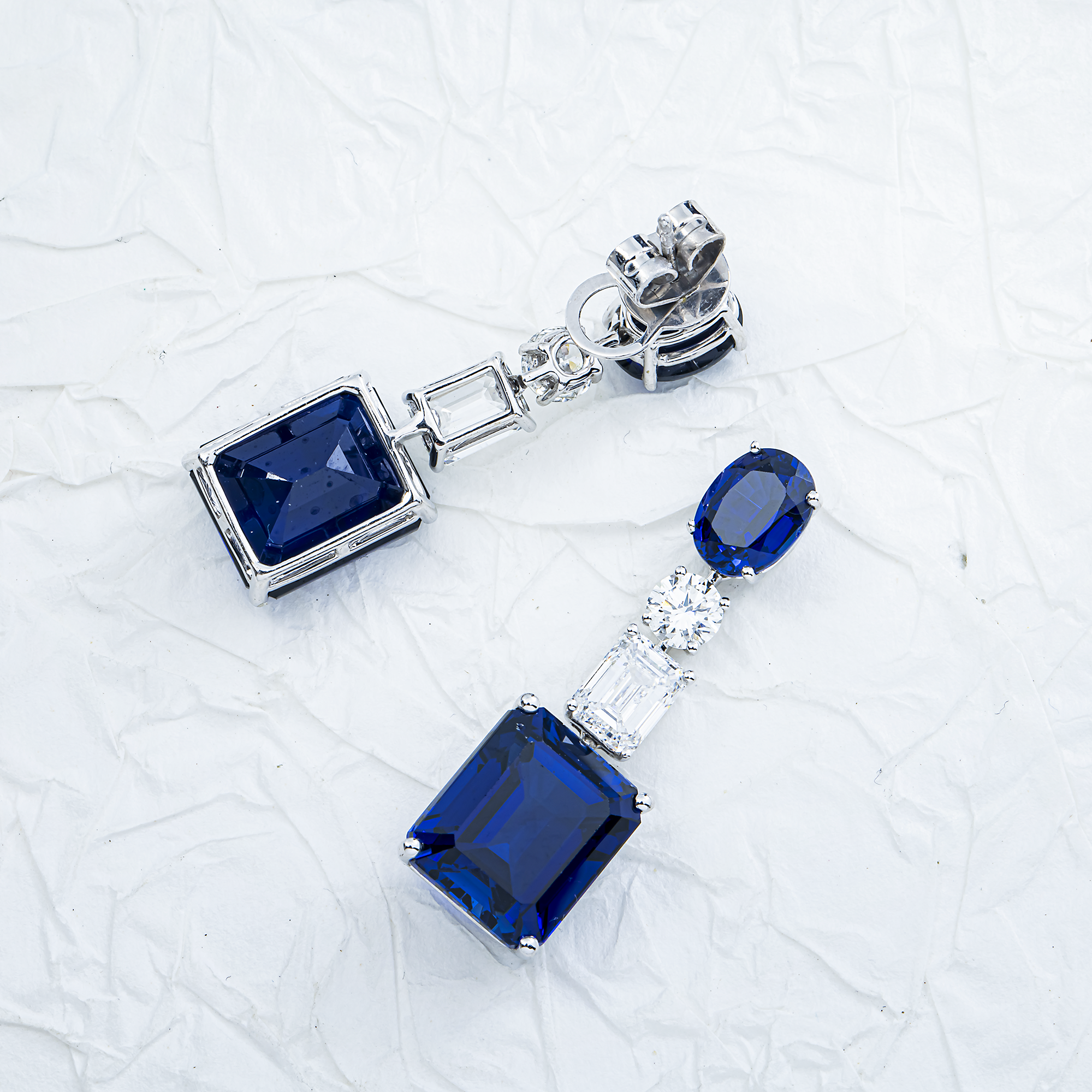 White Gold Sapphire & Diamond Drop Earrings 24.52ctw