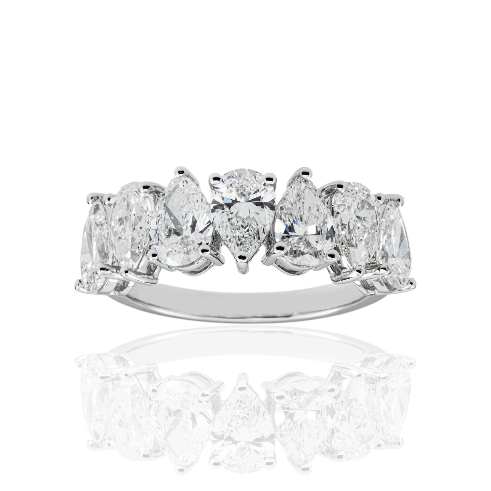 14K White Gold Pear Cut Diamond Half Eternity Ring 2.90ct