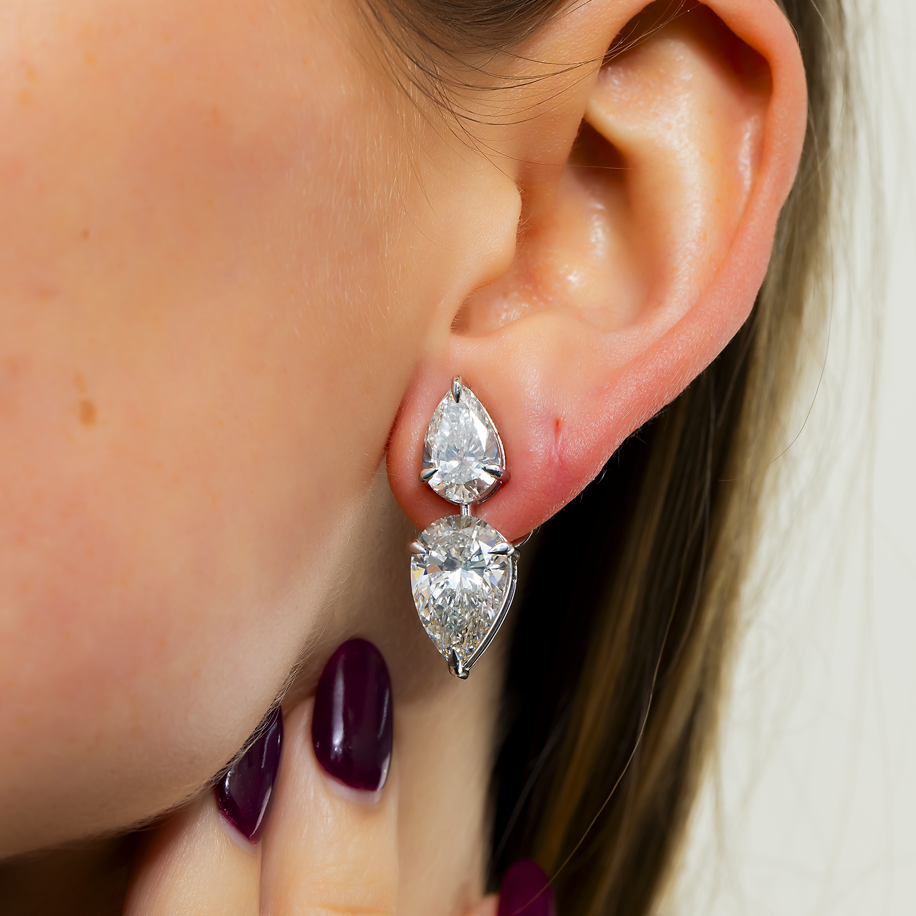 14K White Gold Pear Diamond Stud Drop Earrings 12.12ctw