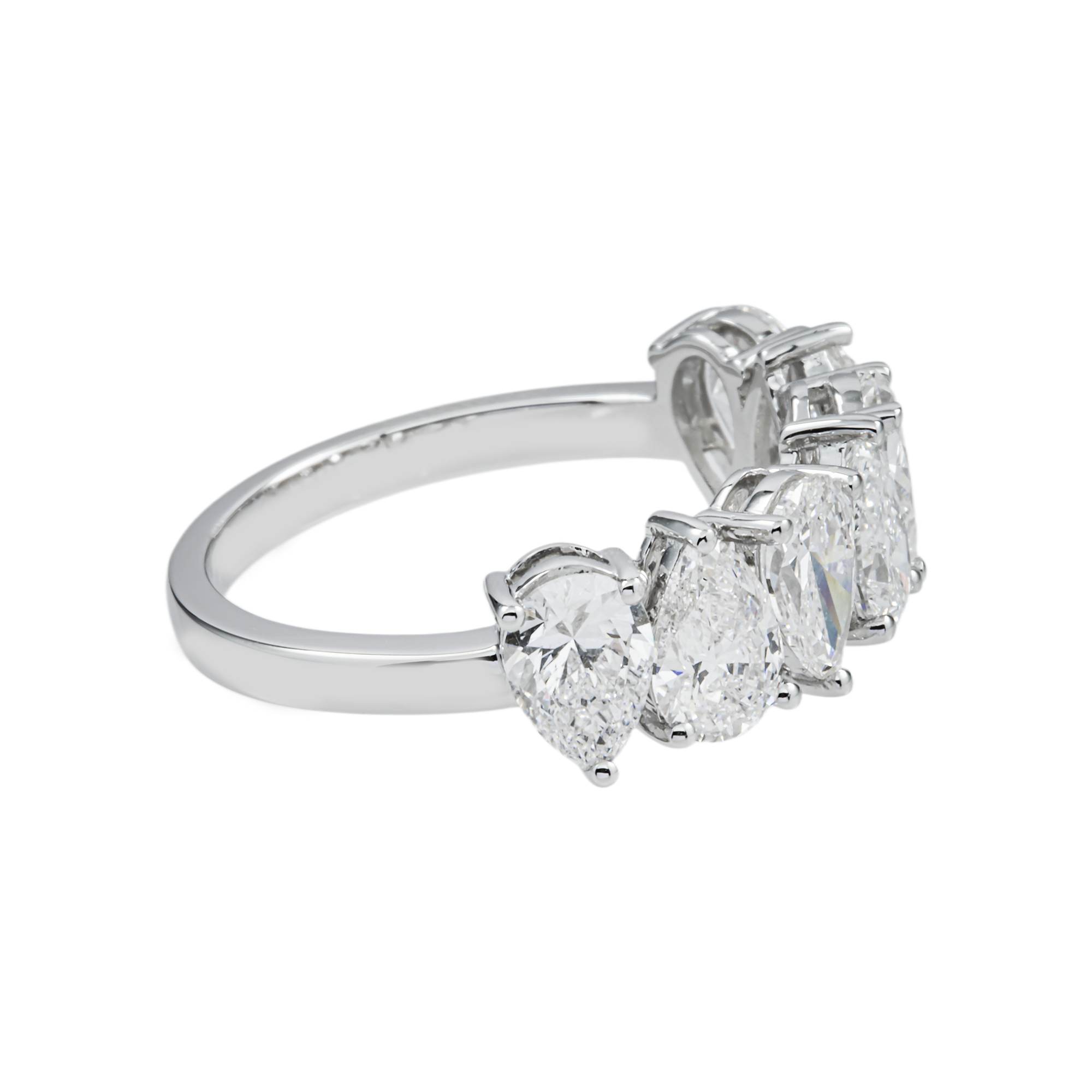 14K White Gold Pear Cut Diamond Half Eternity Ring 2.90ct