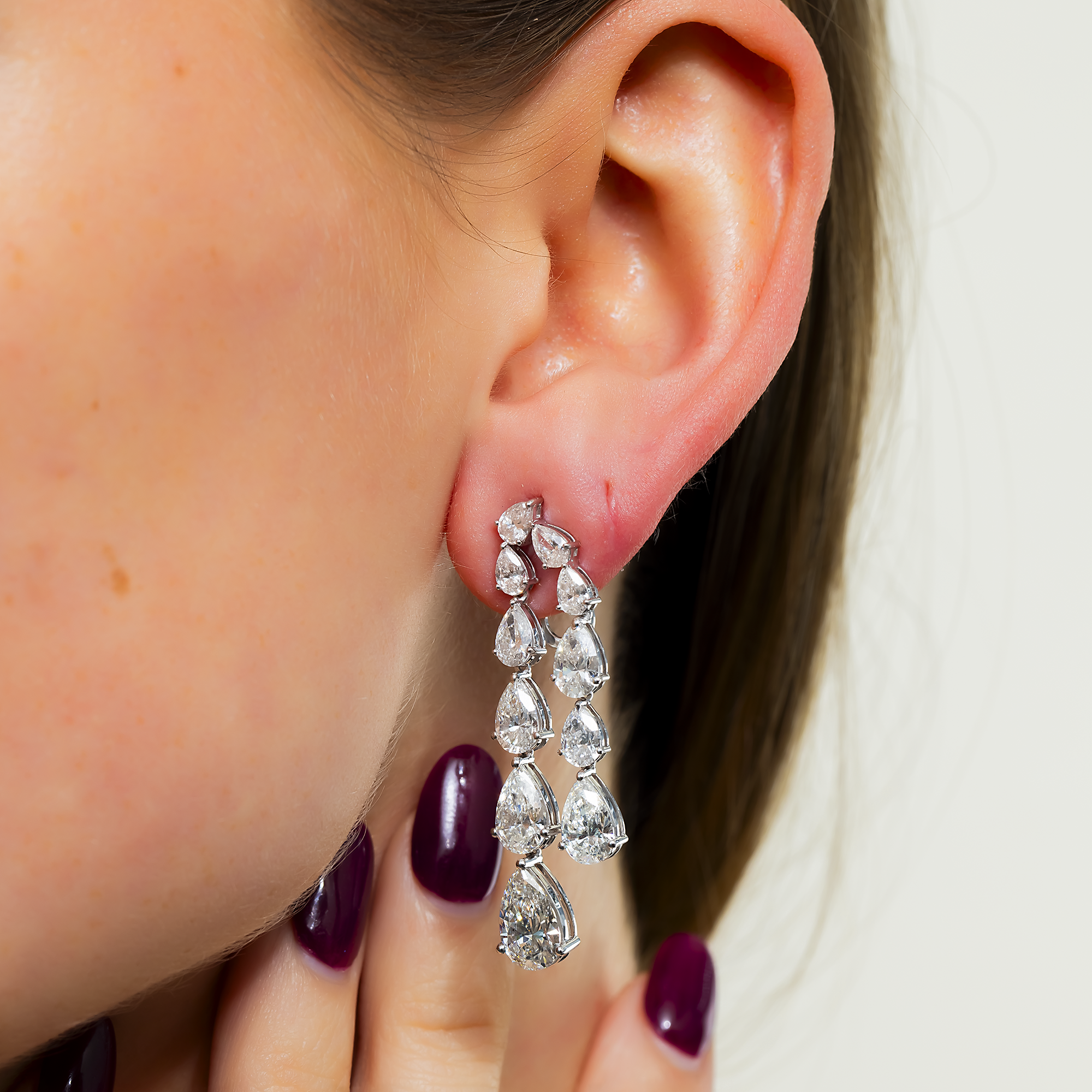 14K White Gold Pear Diamond Drop Earrings 10.10ctw