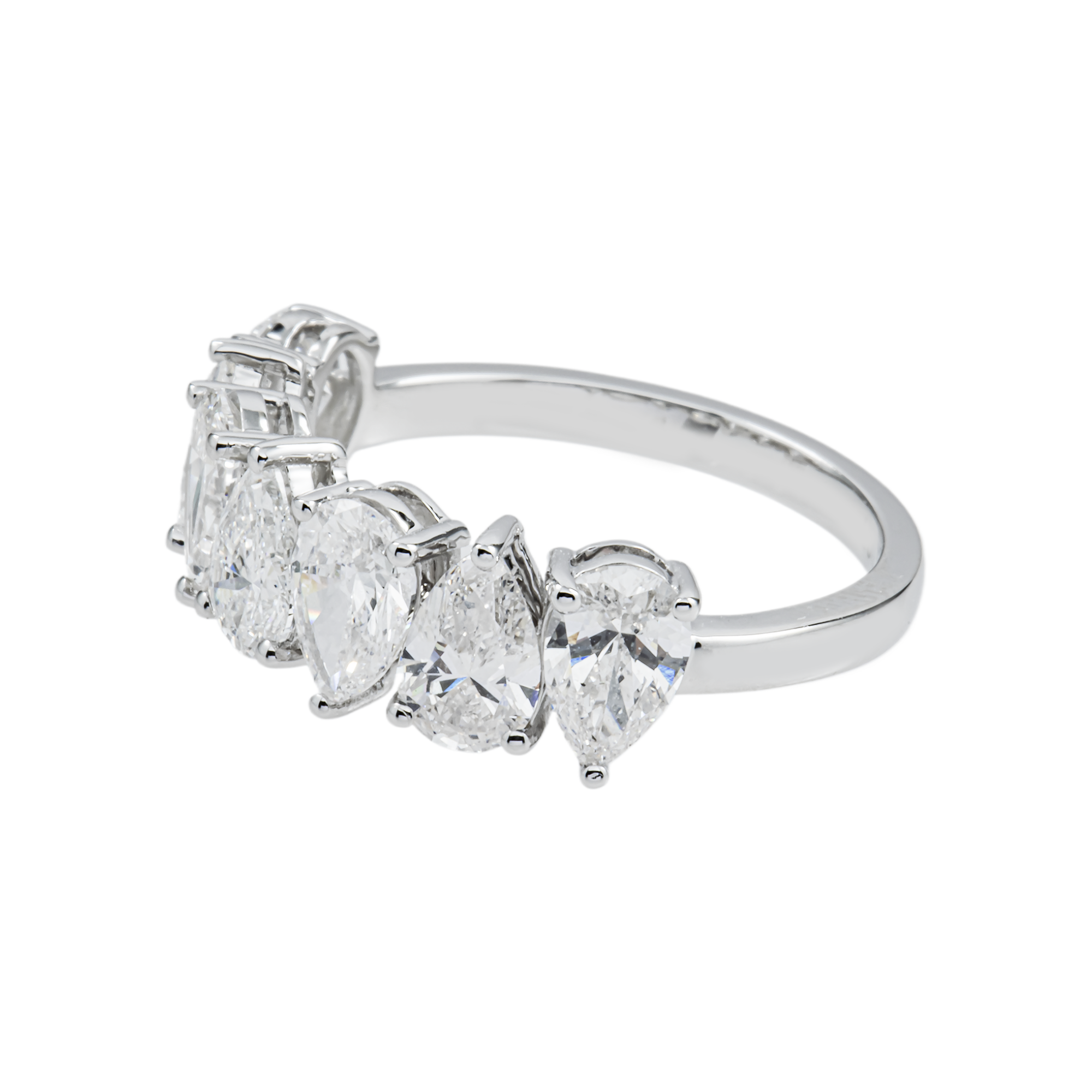 14K White Gold Pear Cut Diamond Half Eternity Ring 2.90ct