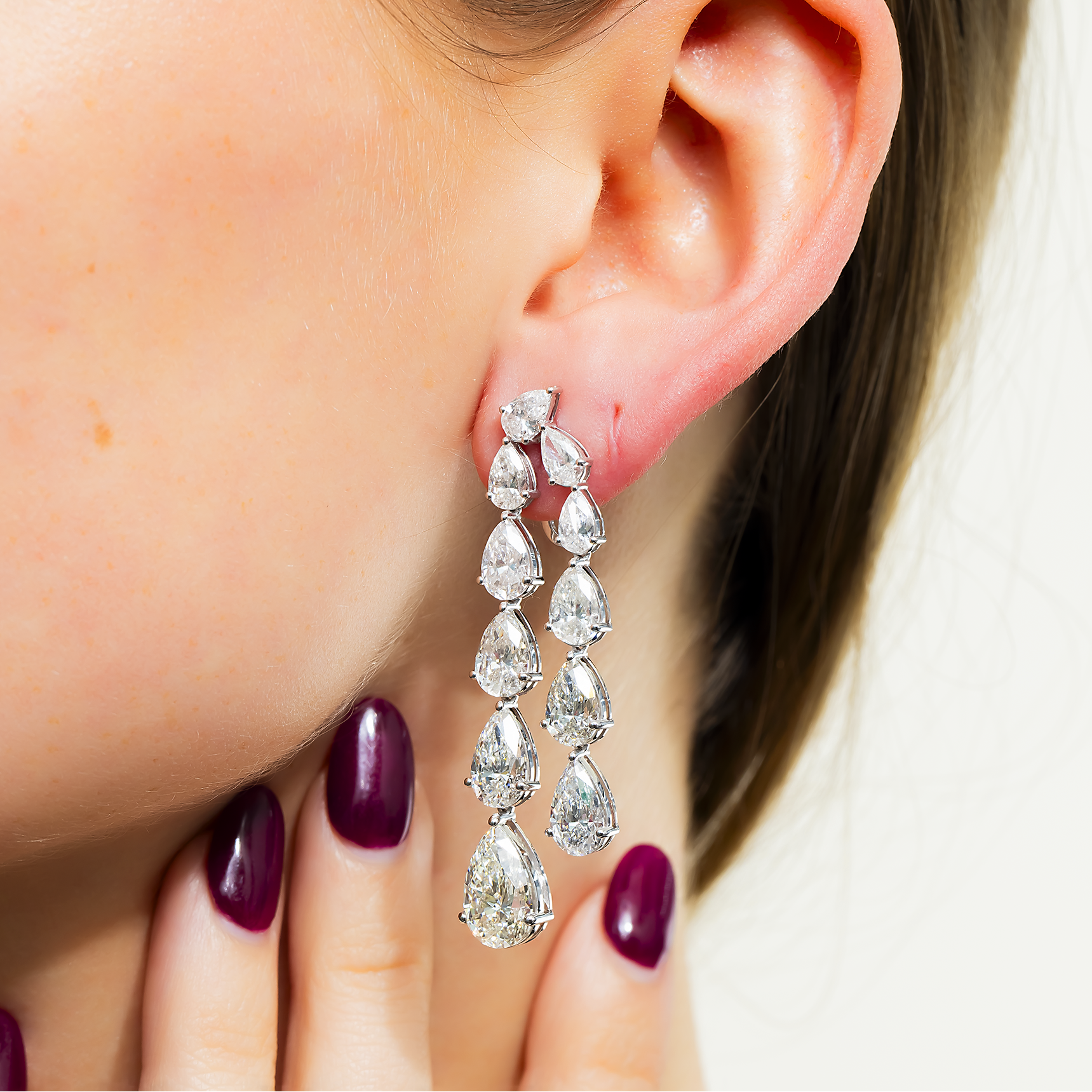 14K White Gold Pear Diamond Drop Earrings 19.68ctw