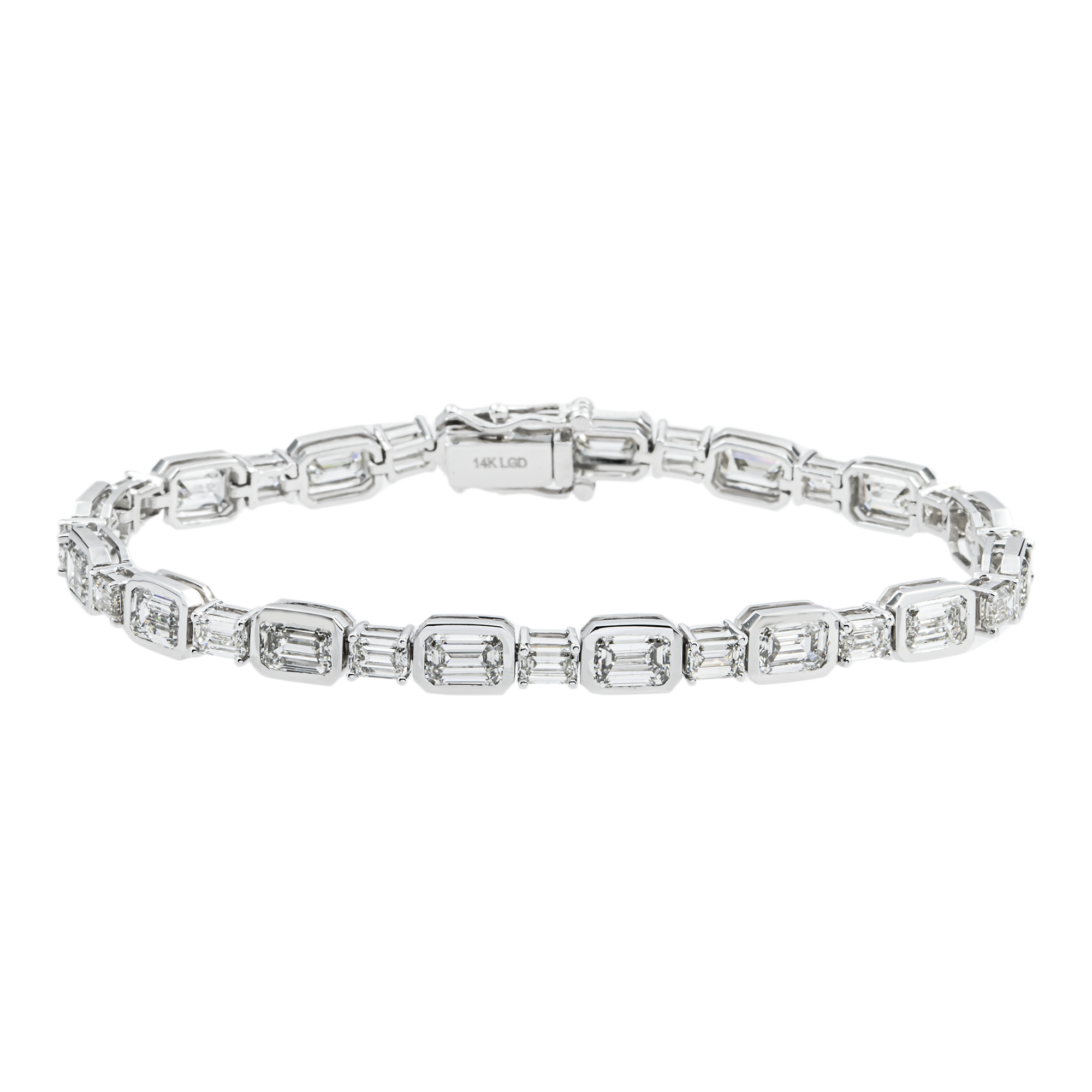14K White Gold Emerald Cut Diamond Bracelet 11.92ct