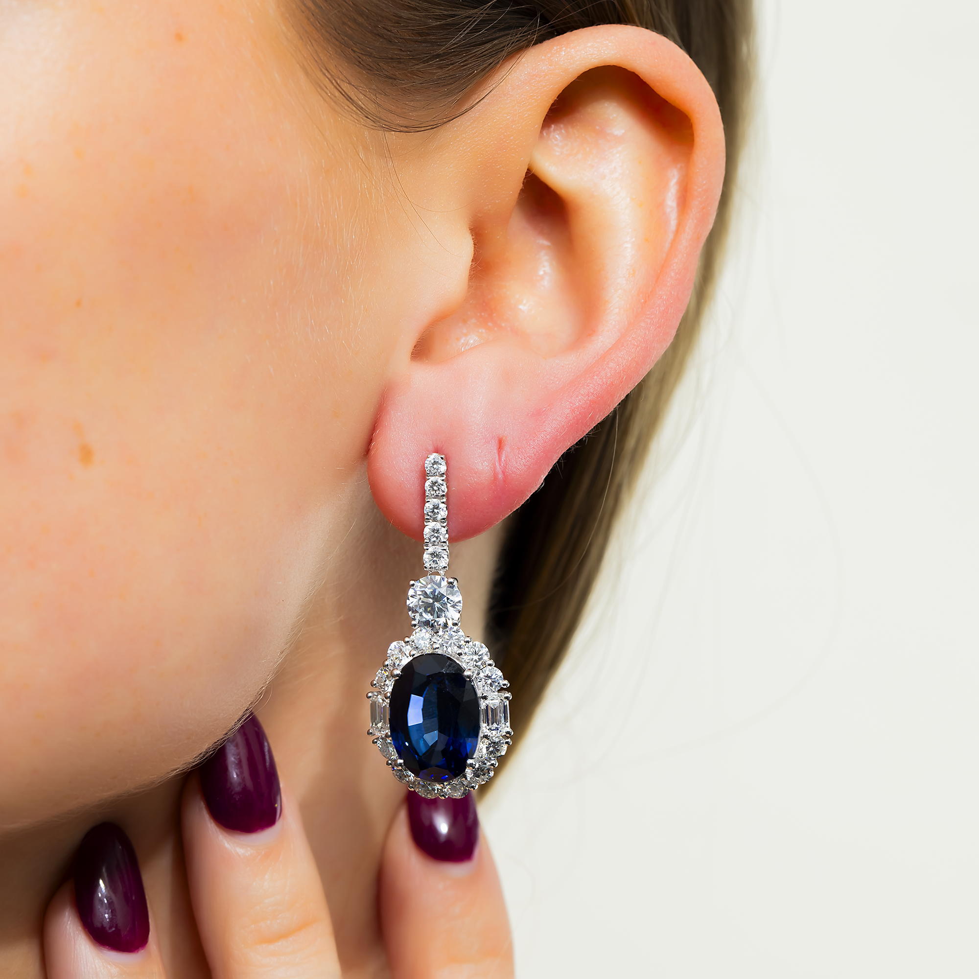 White Gold Oval Sapphire & Diamond Drop Earrings 21.41ctw