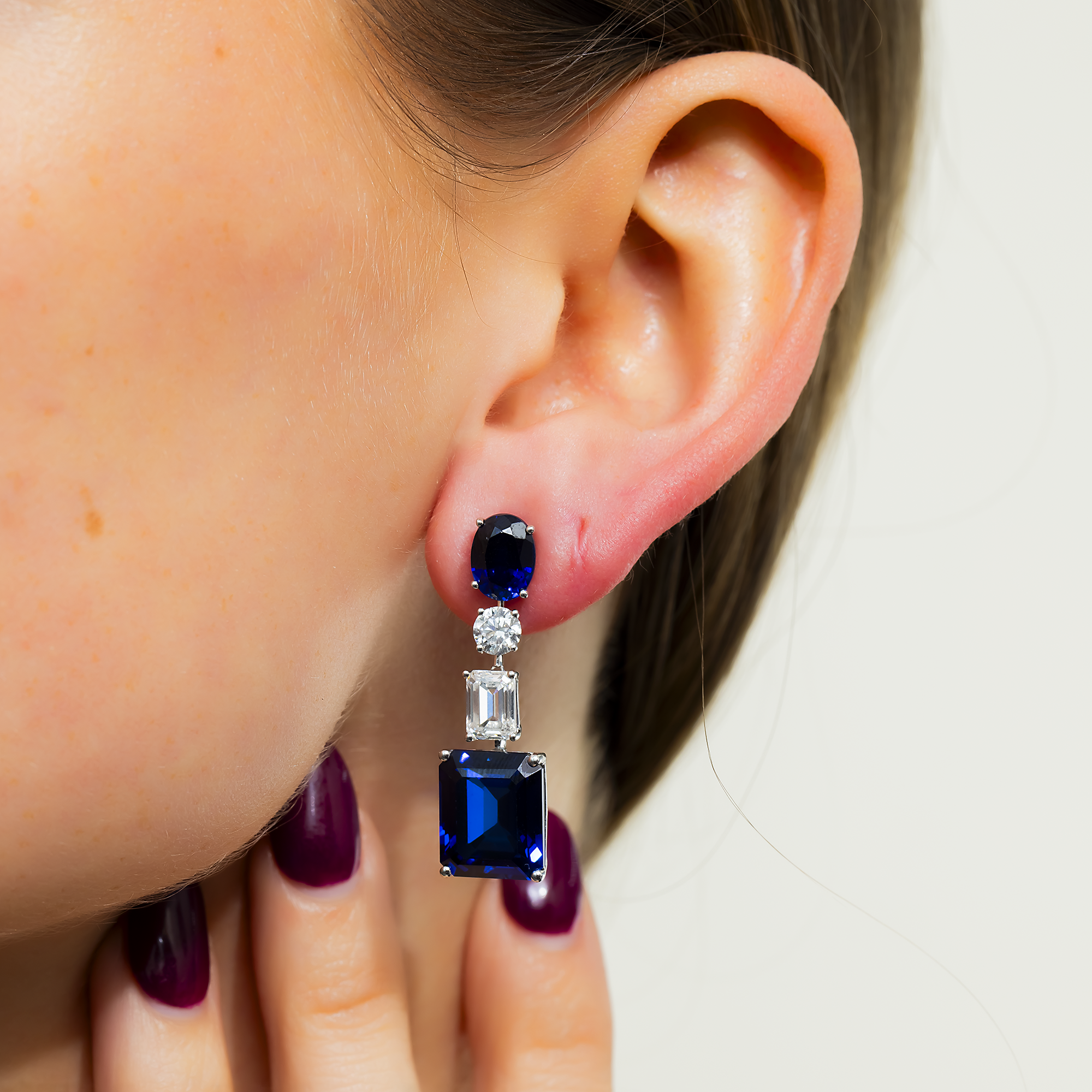 White Gold Sapphire & Diamond Drop Earrings 24.52ctw