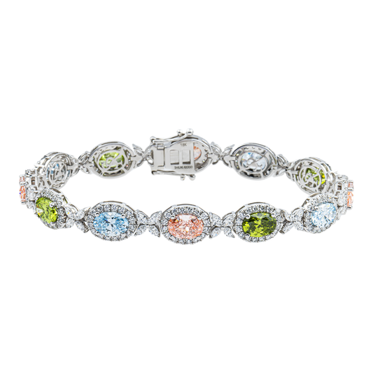 18K White Gold Multi Cut Fancy Color Diamond Bracelet 12.23ct