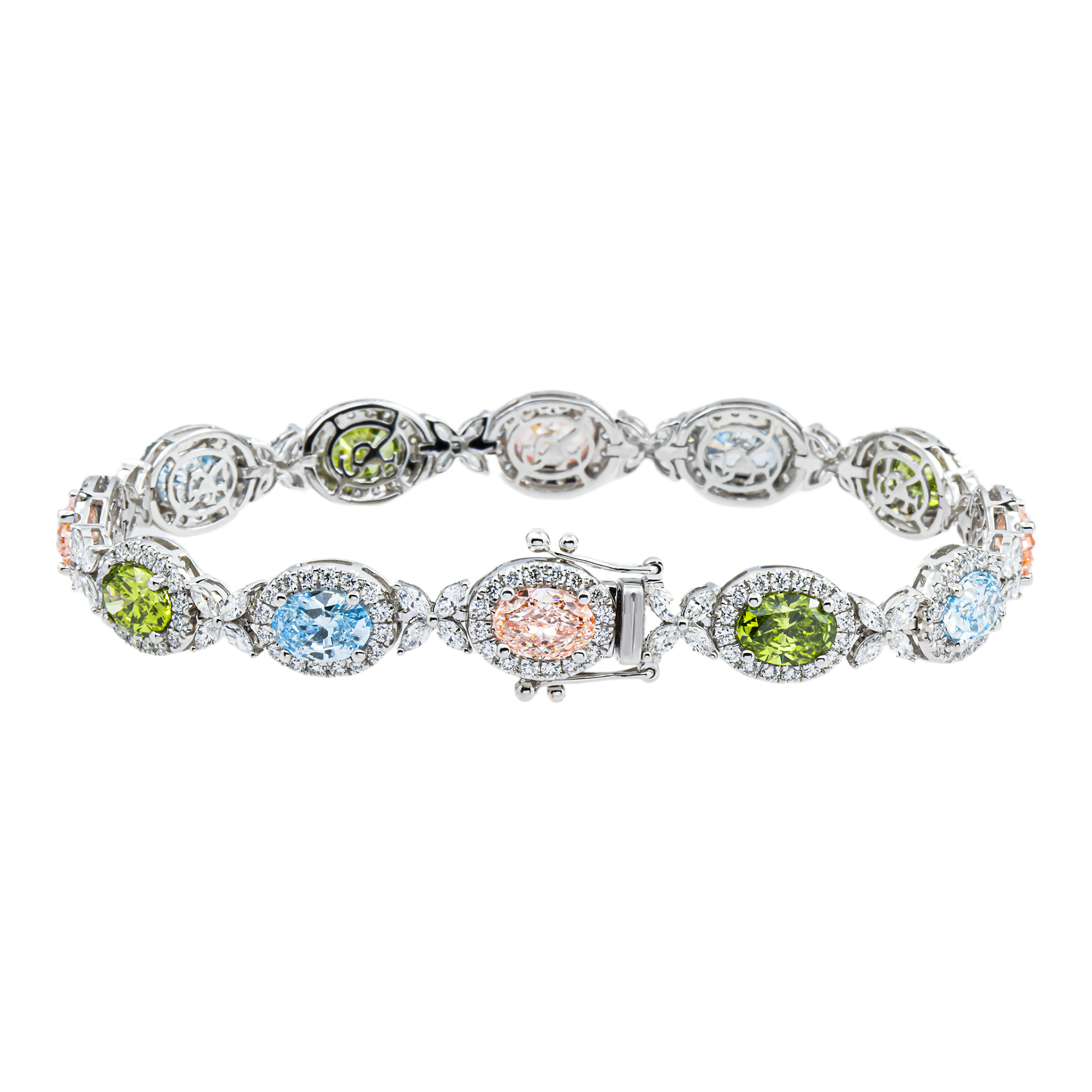 18K White Gold Multi Cut Fancy Color Diamond Bracelet 12.23ct