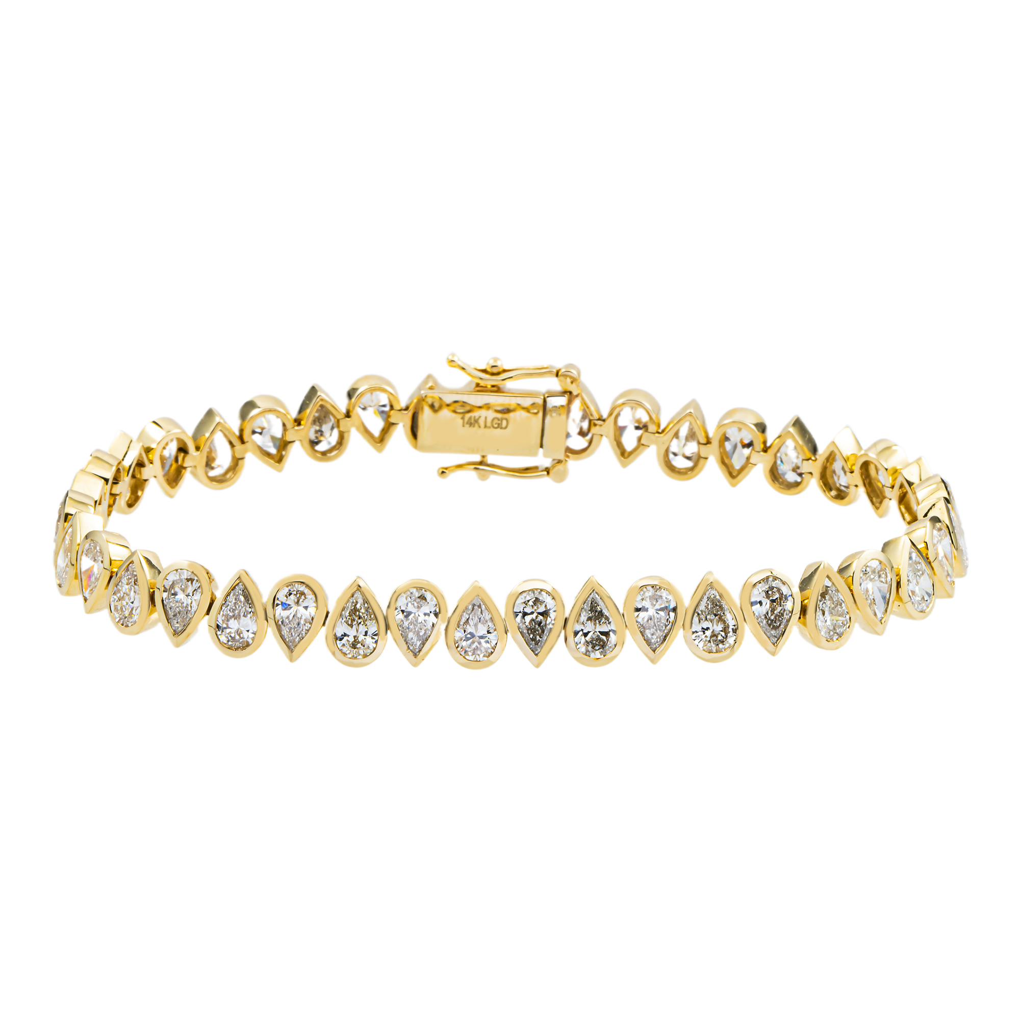 14K Yellow Gold Pear Cut Diamond Tennis Bracelet 9.29ct