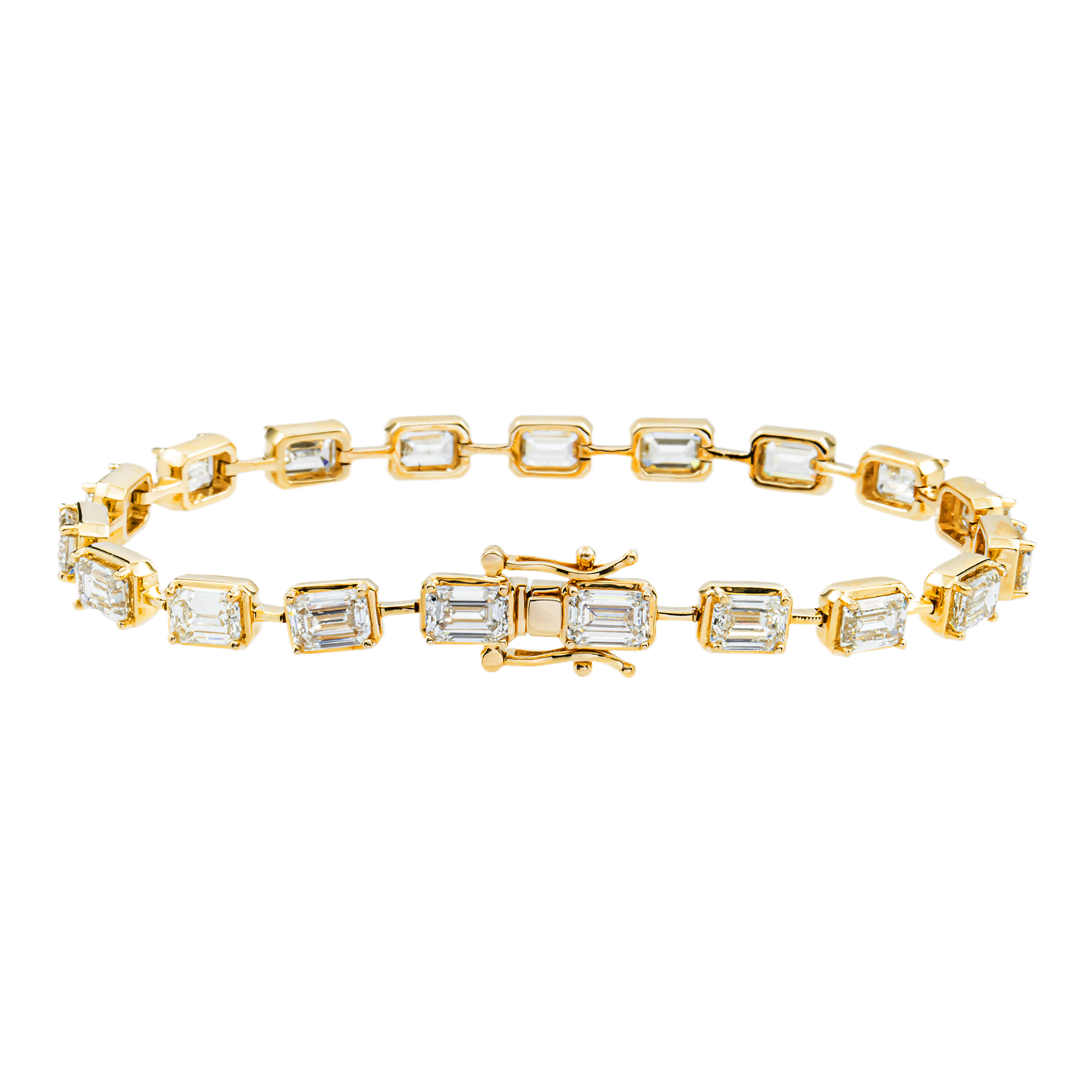 14K Yellow Gold Emerald Cut Diamond Satellite Bracelet 10.41ct