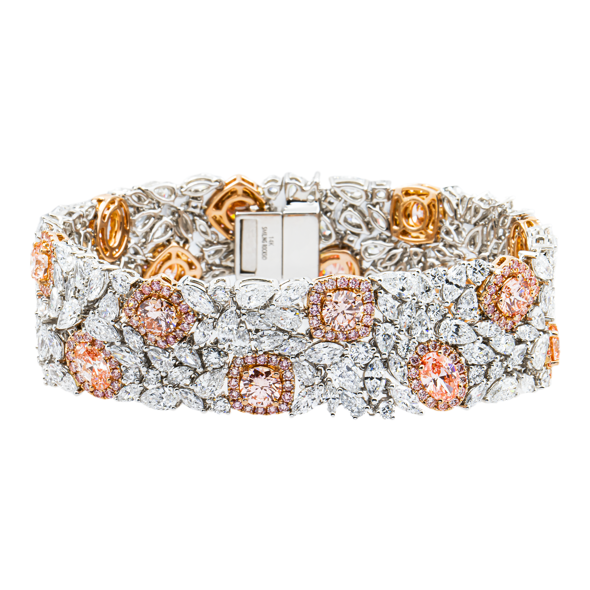 Garden of Roses - 14K Two Tone Fancy Pink & White Diamond Bracelet 29.94ct