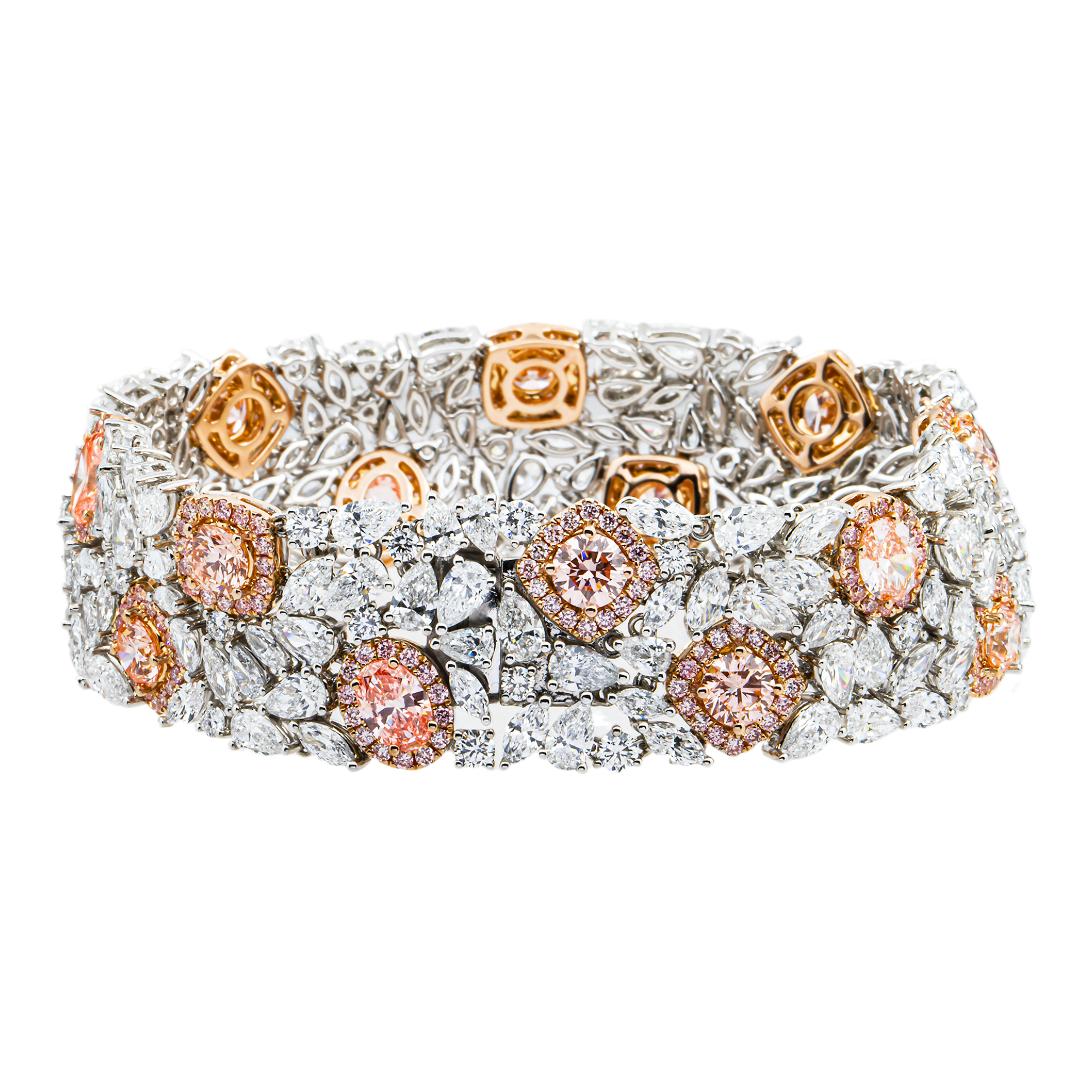 Garden of Roses - 14K Two Tone Fancy Pink & White Diamond Bracelet 29.94ct