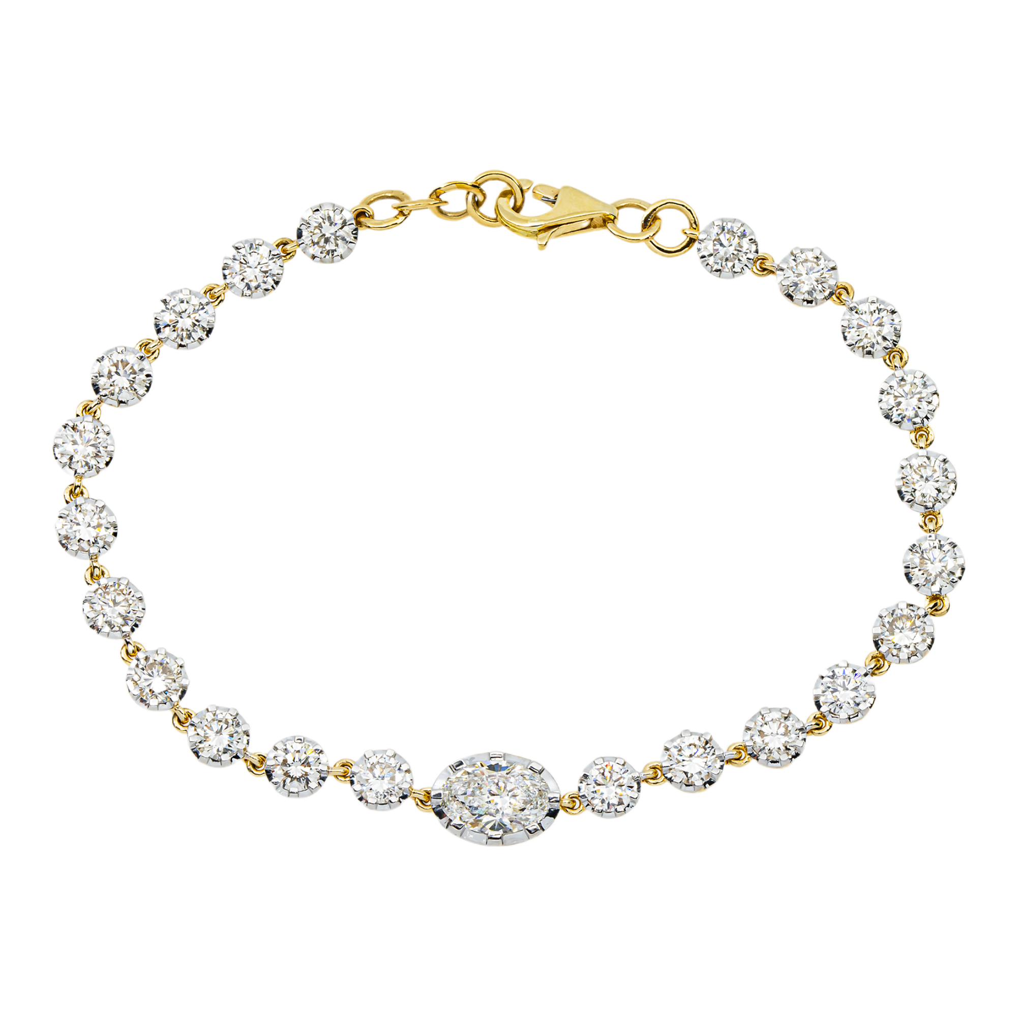14K Two Tone Oval & Round Cut Diamond Satellite Bracelet 5.52ct