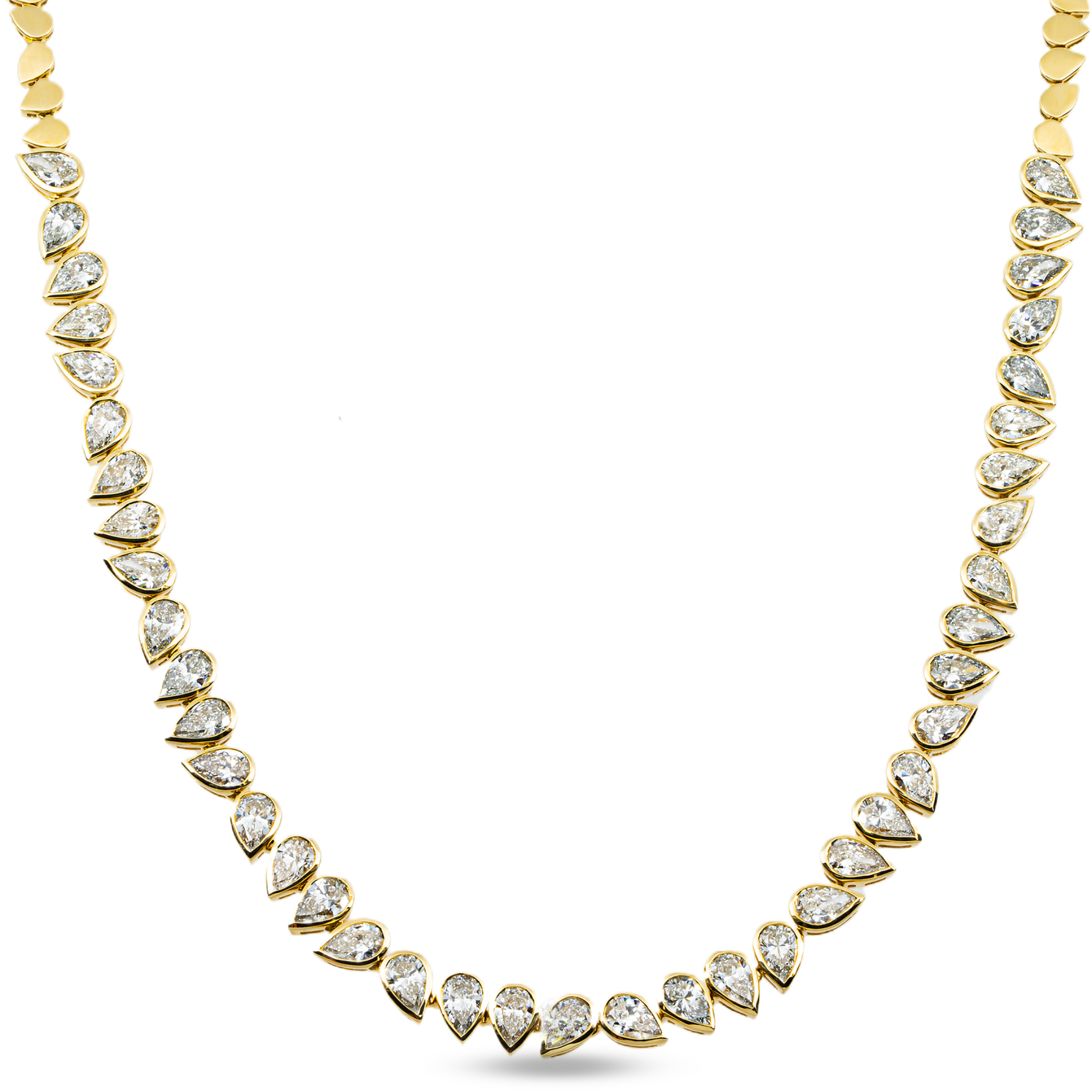 14K Yellow Gold Bezel Set Pear Cut Diamond Necklace 11.66ct