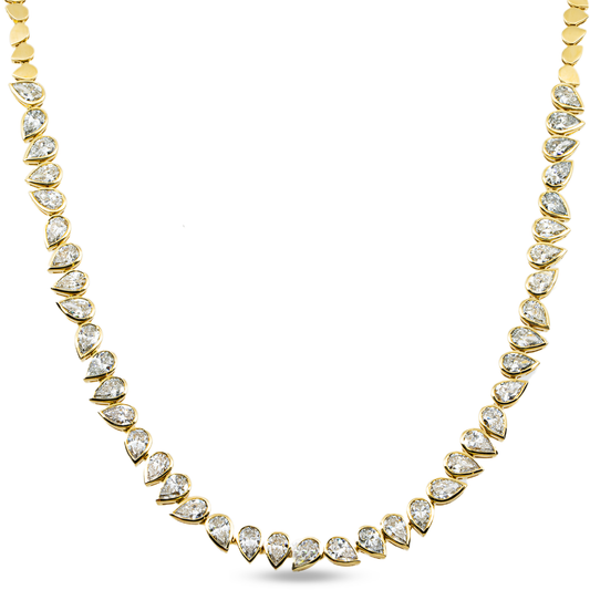 14K Yellow Gold Bezel Set Pear Cut Diamond Necklace 11.66ct