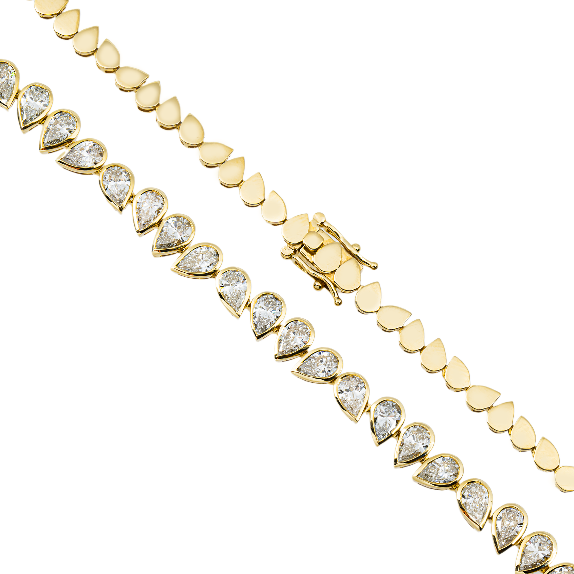 14K Yellow Gold Bezel Set Pear Cut Diamond Necklace 11.66ct
