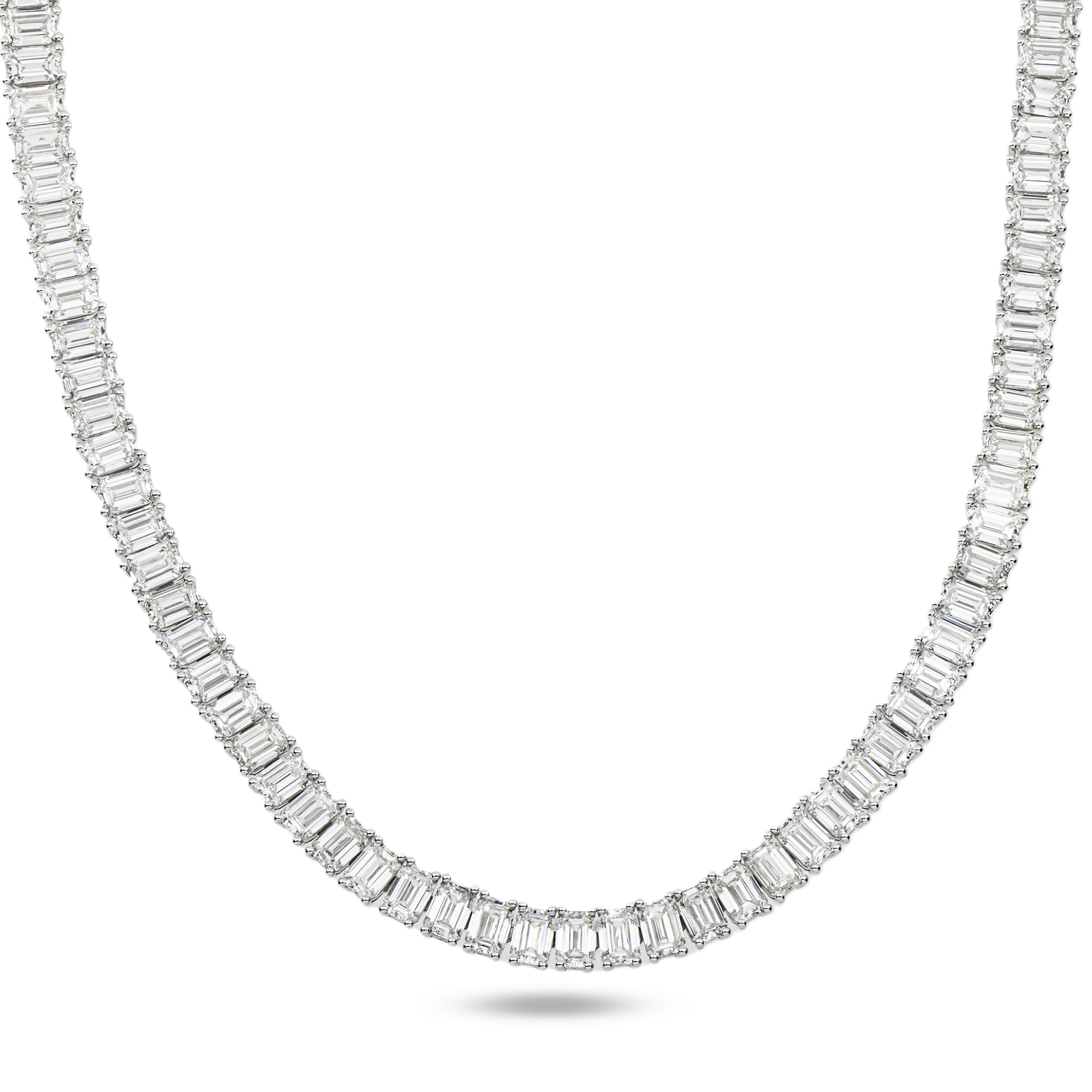 14K White Gold Emerald Cut Diamond Tennis Necklace 48.35ct