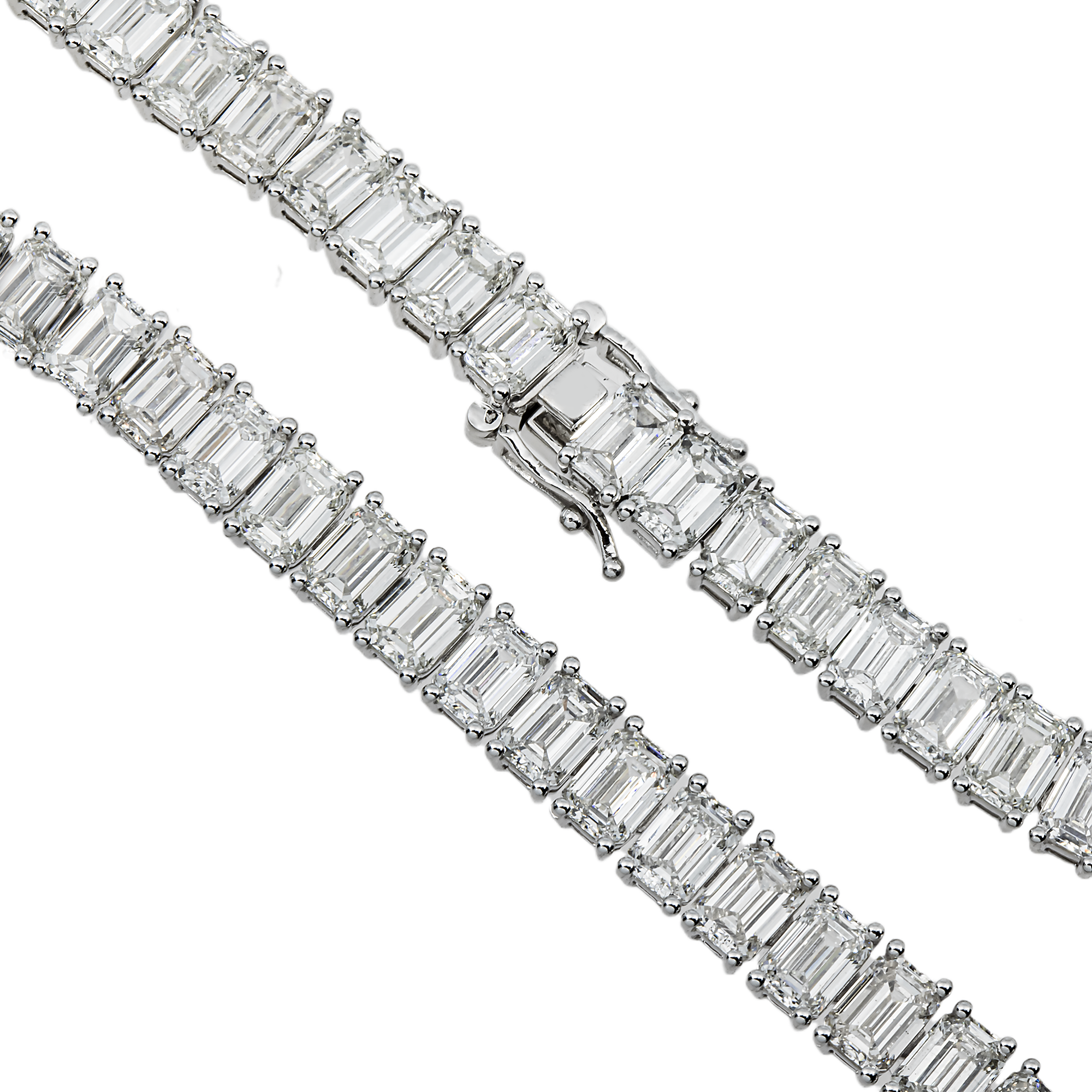 14K White Gold Emerald Cut Diamond Tennis Necklace 48.35ct