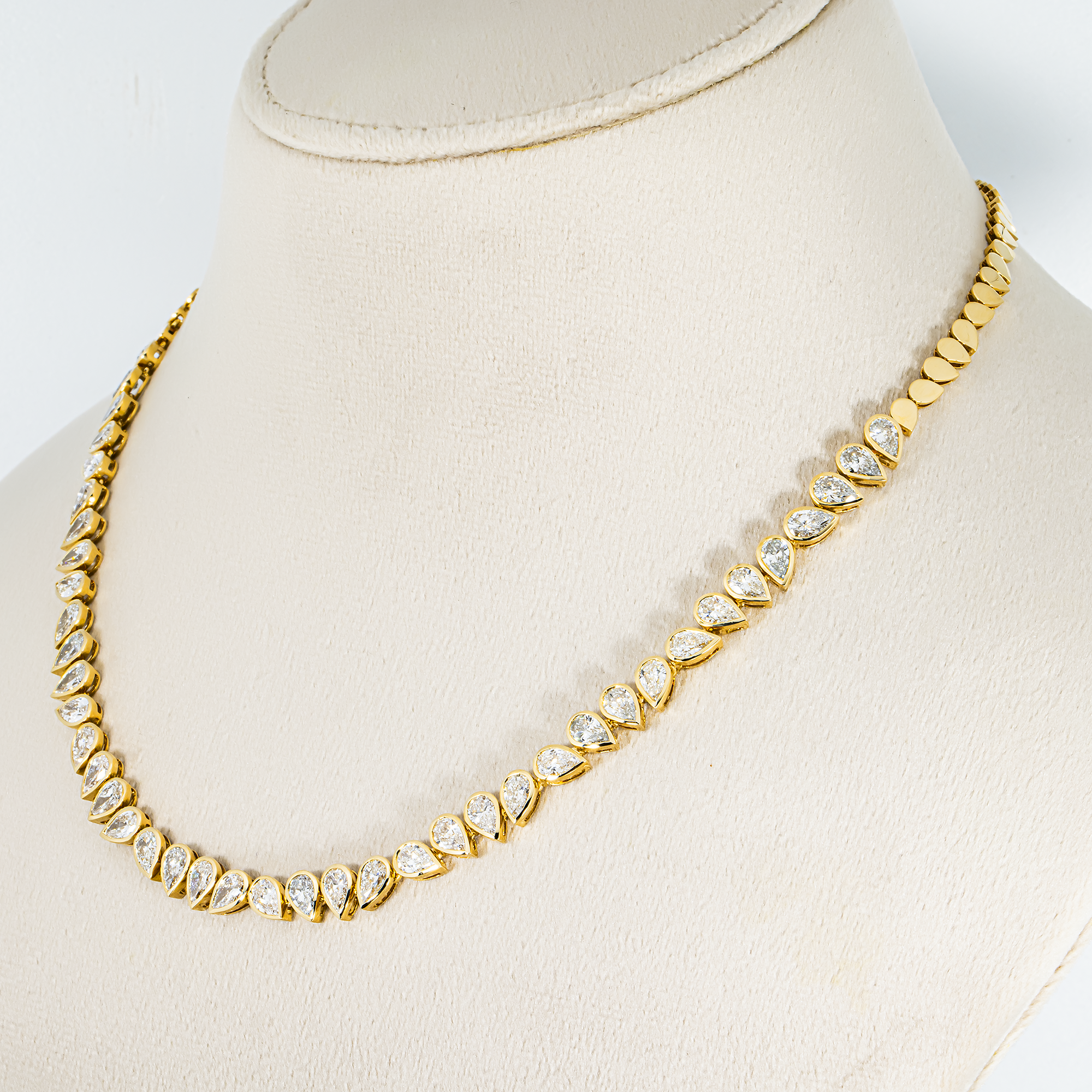 14K Yellow Gold Bezel Set Pear Cut Diamond Necklace 11.66ct