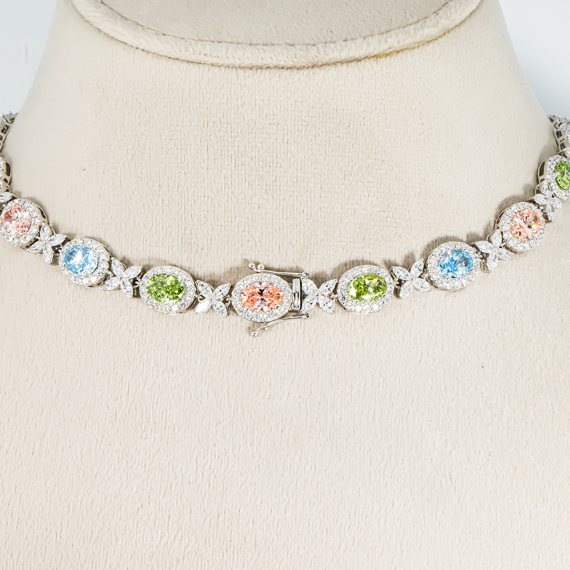 18K White Gold Multi Cut Fancy Color Diamond Drop Necklace 45.23ct