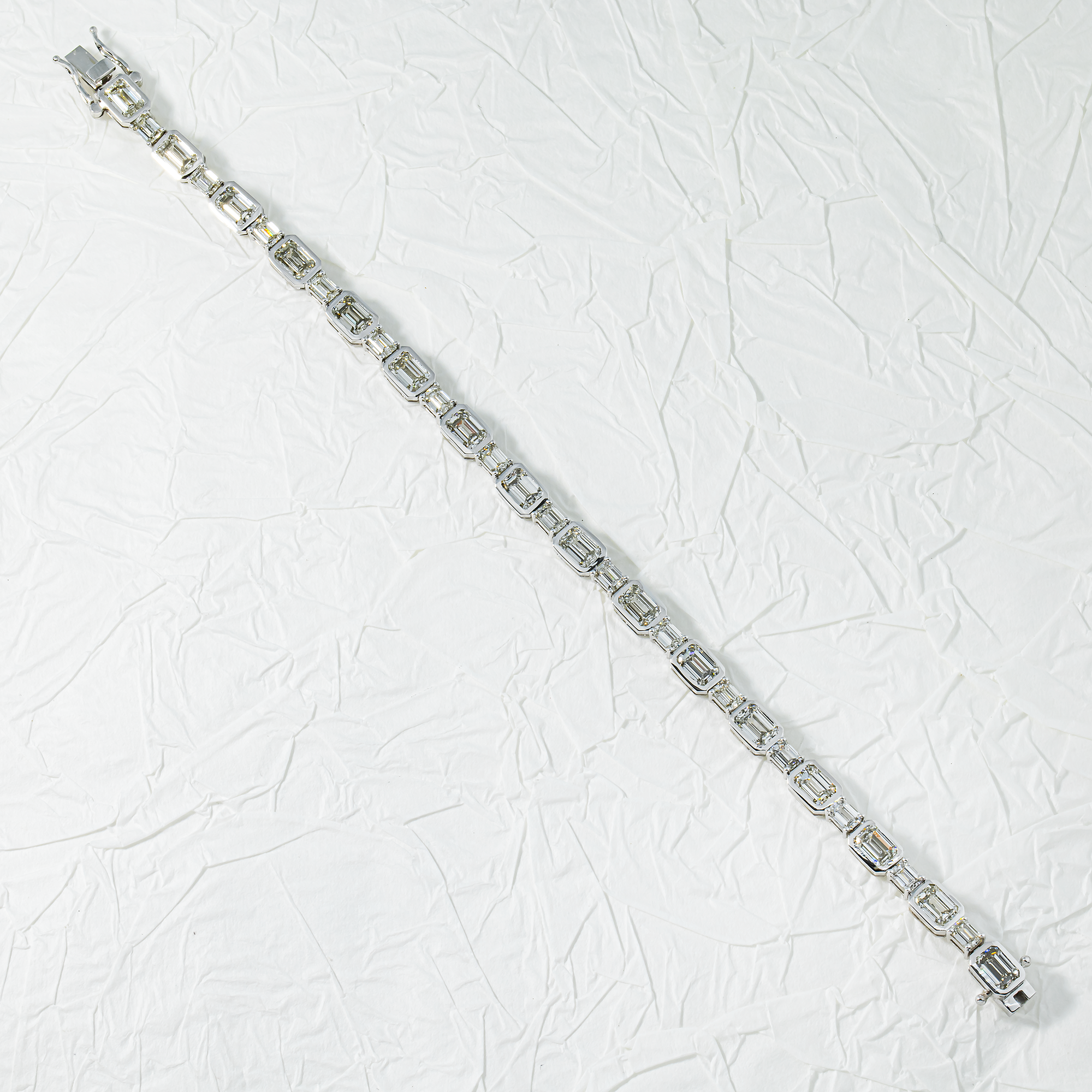 14K White Gold Emerald Cut Diamond Bracelet 11.92ct