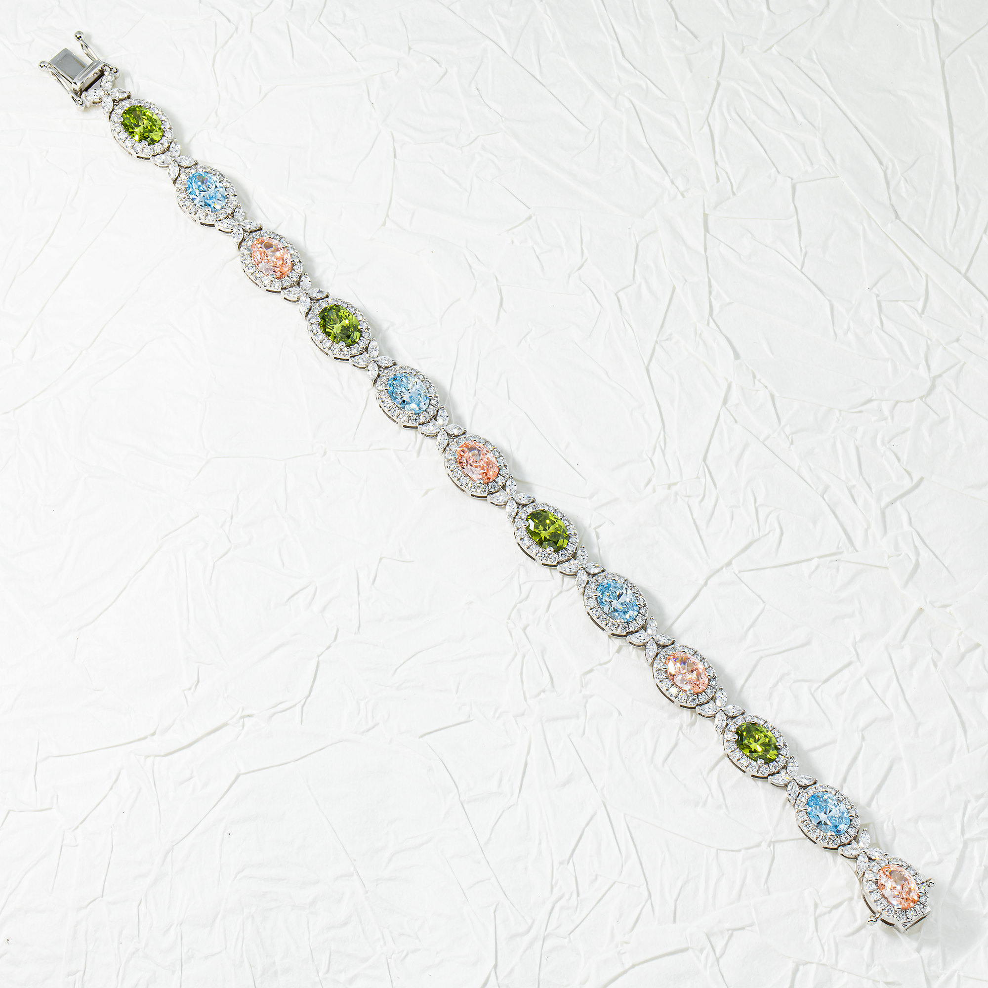 18K White Gold Multi Cut Fancy Color Diamond Bracelet 12.23ct
