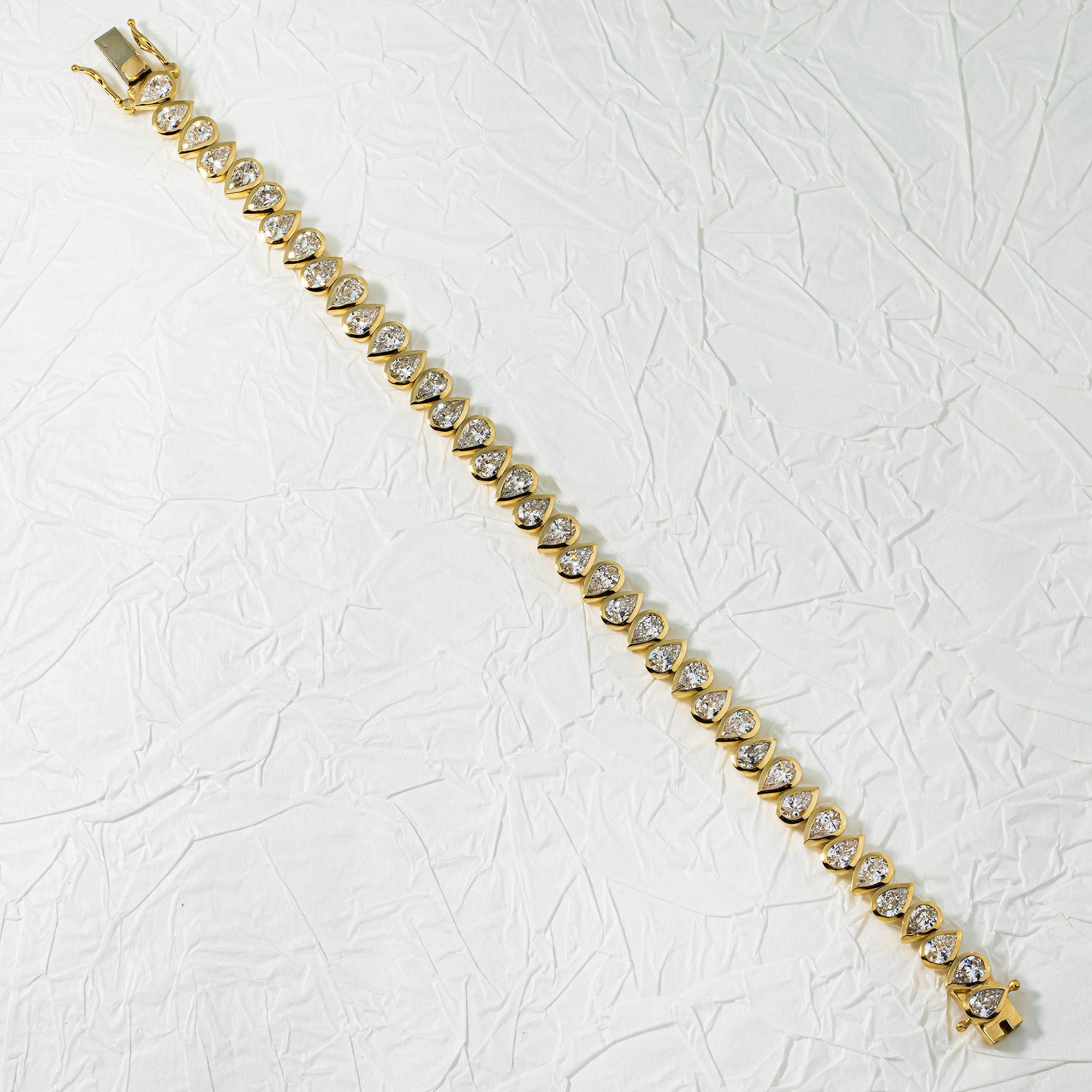 14K Yellow Gold Pear Cut Diamond Tennis Bracelet 9.29ct