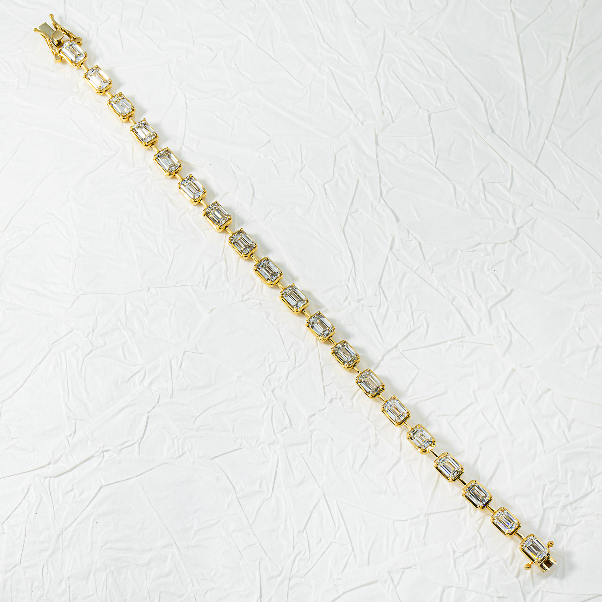 14K Yellow Gold Emerald Cut Diamond Satellite Bracelet 10.41ct