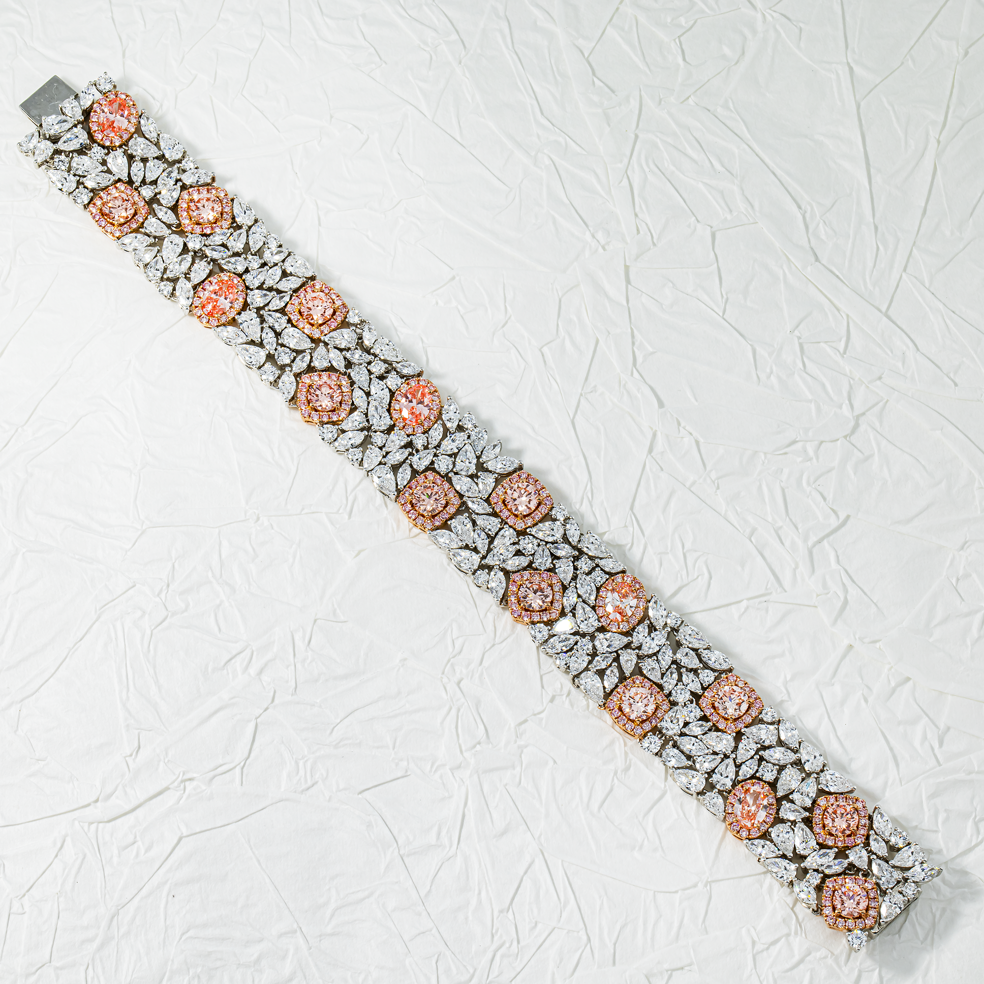 Garden of Roses - 14K Two Tone Fancy Pink & White Diamond Bracelet 29.94ct
