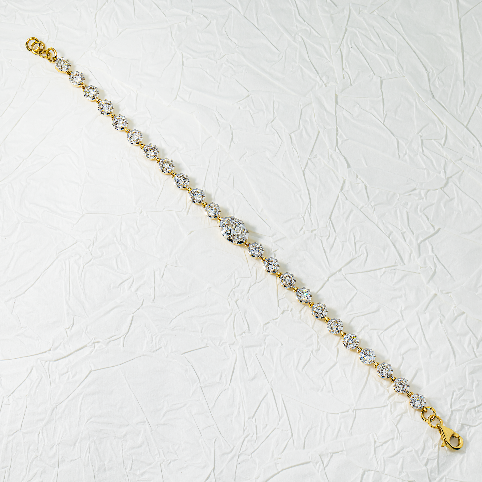 14K Two Tone Oval & Round Cut Diamond Satellite Bracelet 5.52ct