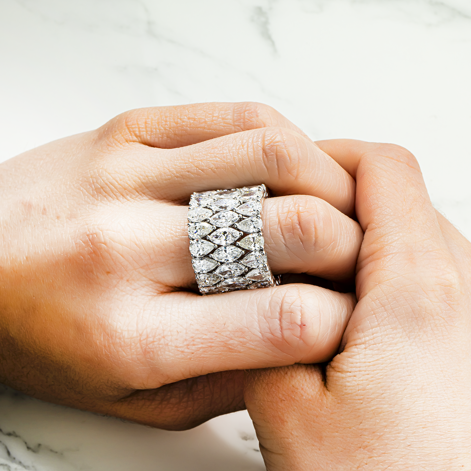 14K White Gold Marquise & Pear Diamond Stackable Eternity Rings 22.35ct (3 Piece Set)