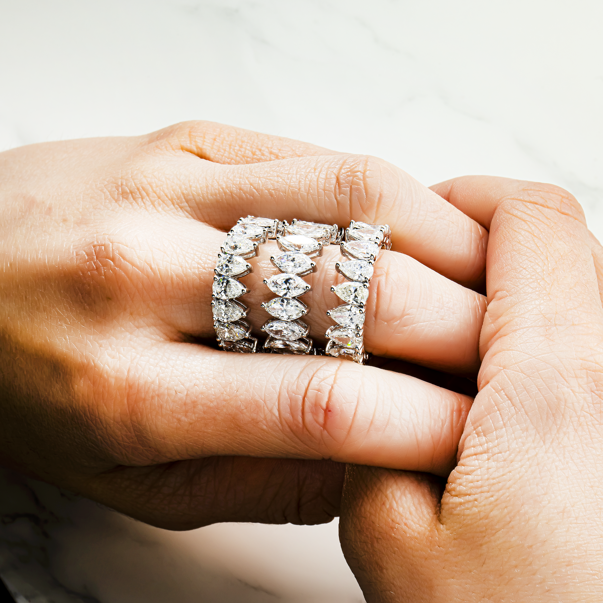 14K White Gold Marquise & Pear Diamond Stackable Eternity Rings 22.35ct (3 Piece Set)