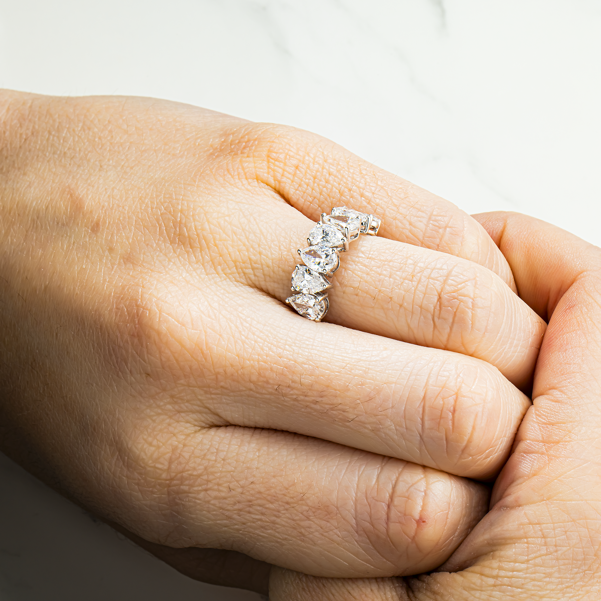 14K White Gold Pear Cut Diamond Half Eternity Ring 2.90ct