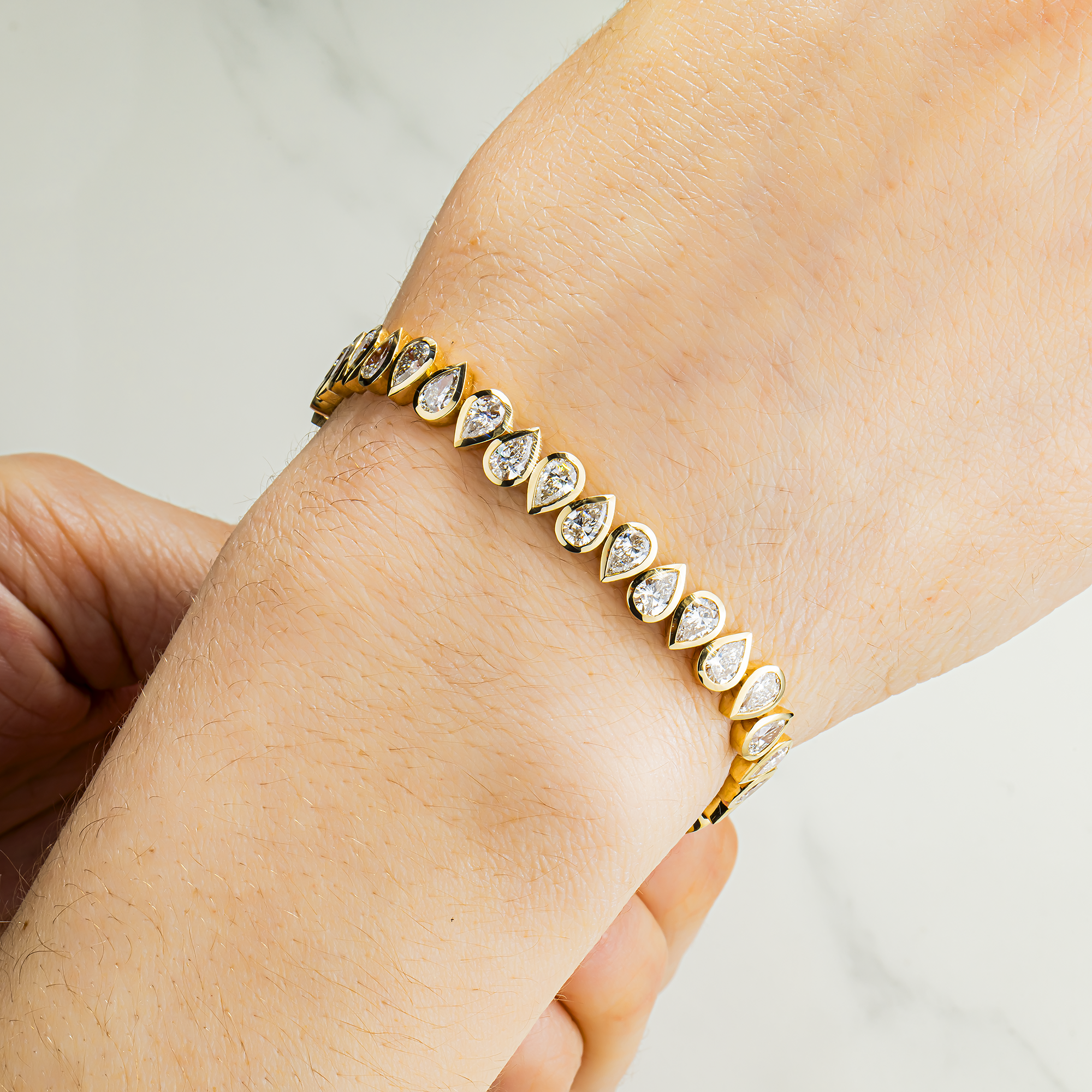 14K Yellow Gold Pear Cut Diamond Tennis Bracelet 9.29ct