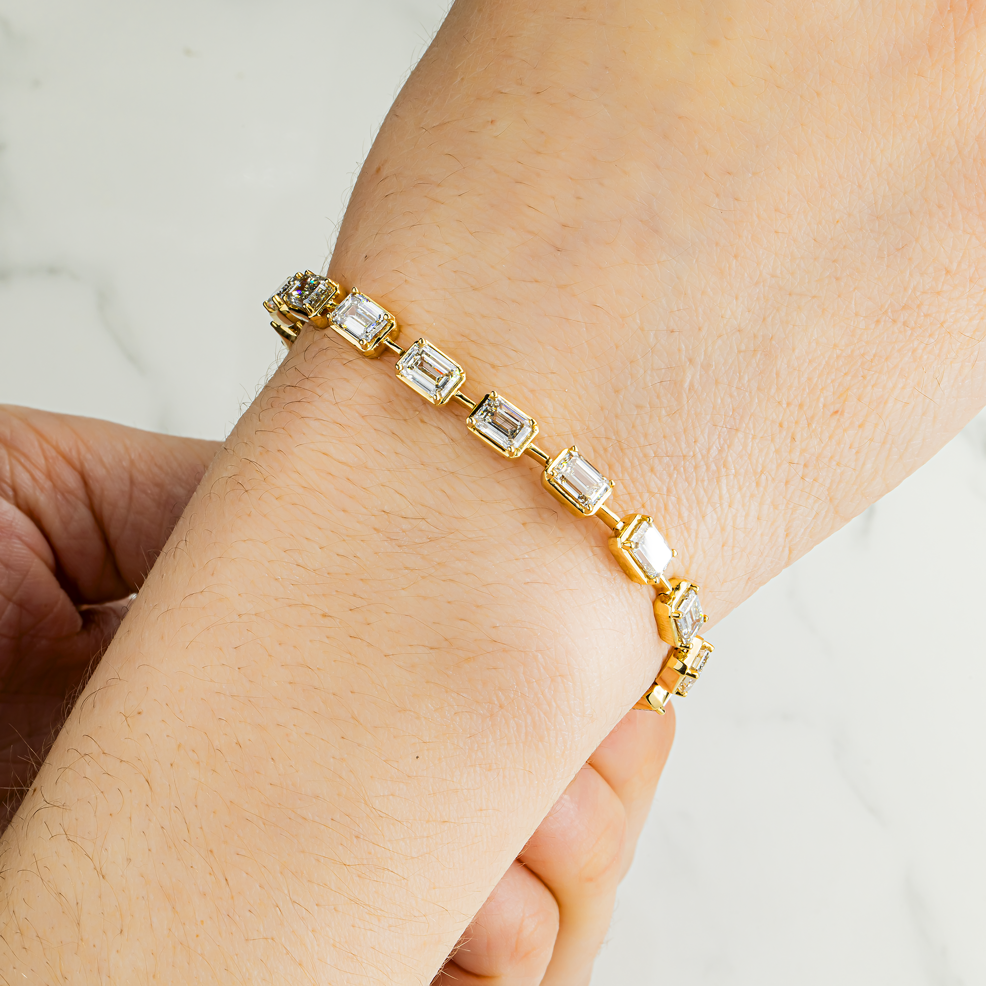 14K Yellow Gold Emerald Cut Diamond Satellite Bracelet 10.41ct