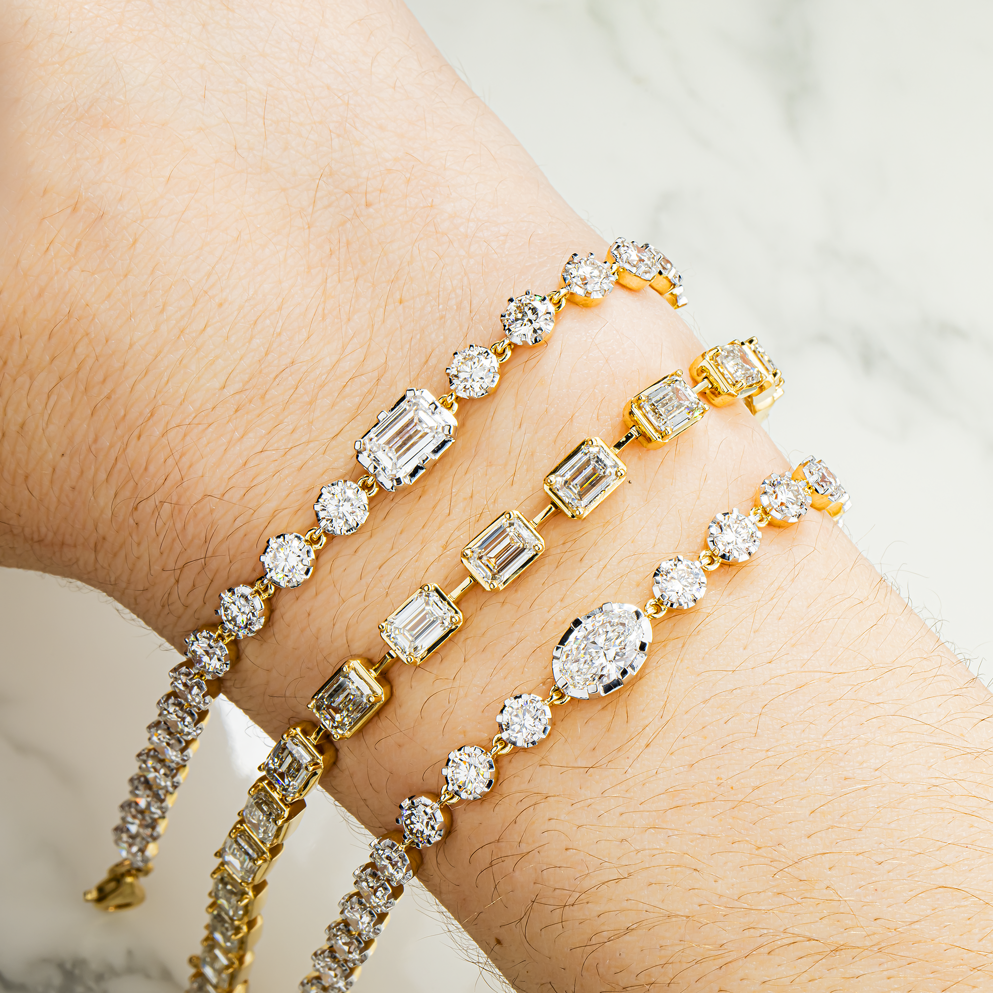 14K Two Tone Oval & Round Cut Diamond Satellite Bracelet 5.52ct