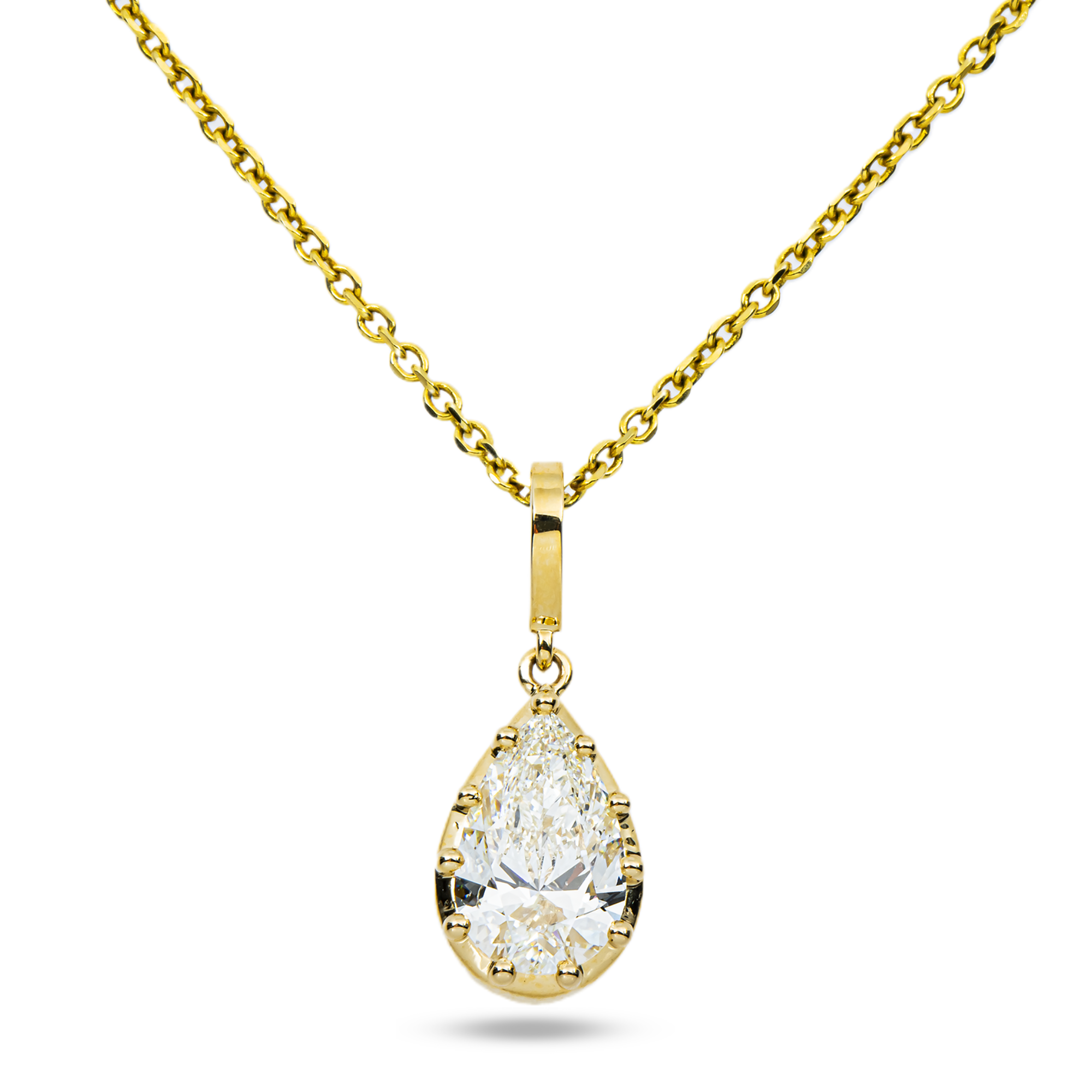14K Yellow Gold Pear Cut Diamond Pendant & Chain Necklace 2.02ct