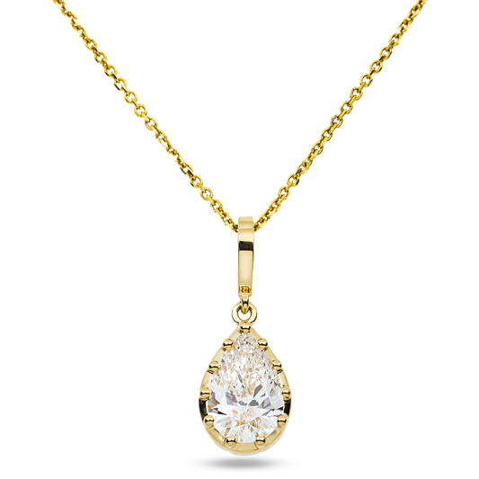 14K Yellow Gold Pear Cut Diamond Pendant & Chain Necklace 1.59ct